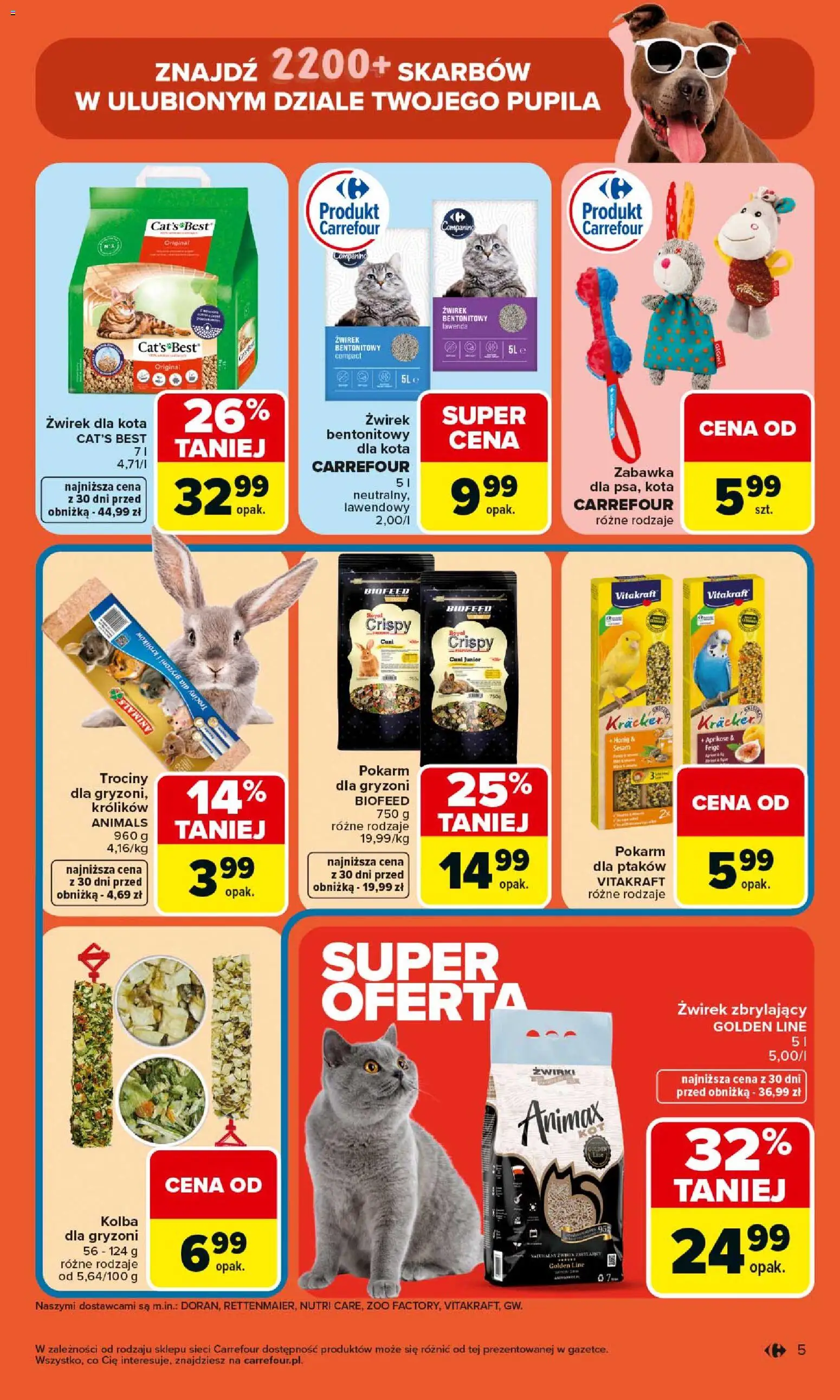Carrefour gazetka - ZOO katek od 07.04.2026 | Strona: 5 | Produkty: Żwirek dla kota, Żwirek bentonitowy