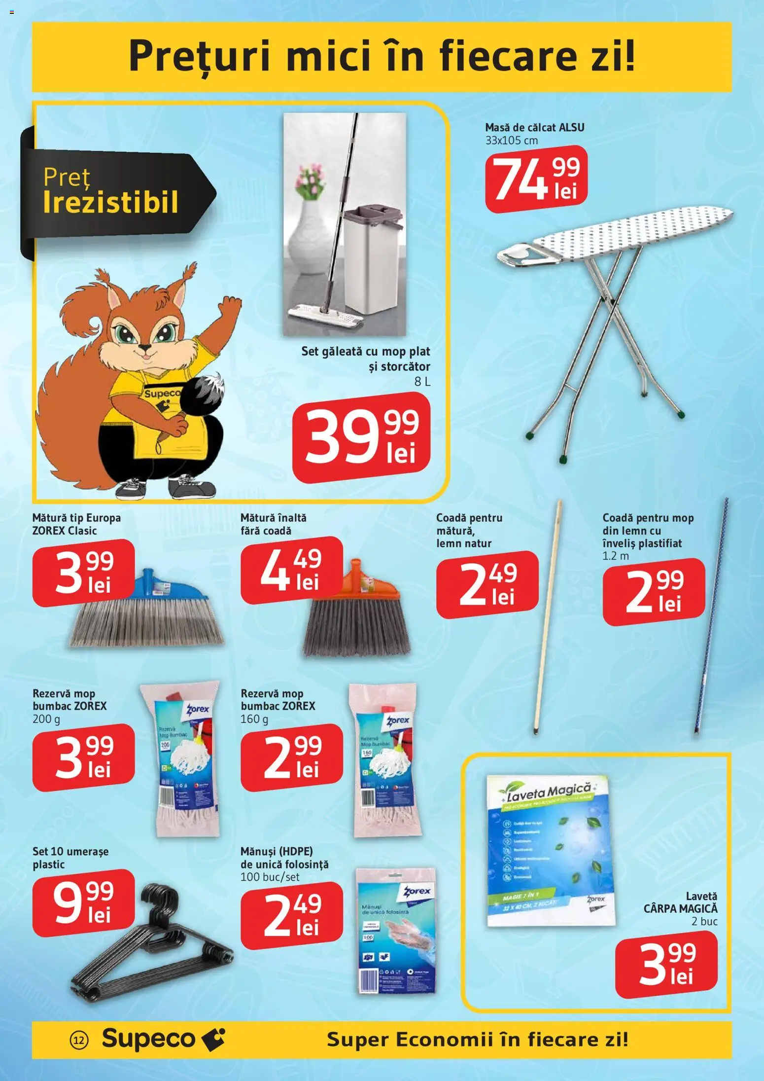 Noul catalog Supeco – valabil de la 19.03.2026 | Pagină: 12 | Produse: Storcător, Mop, Mătură, Masă