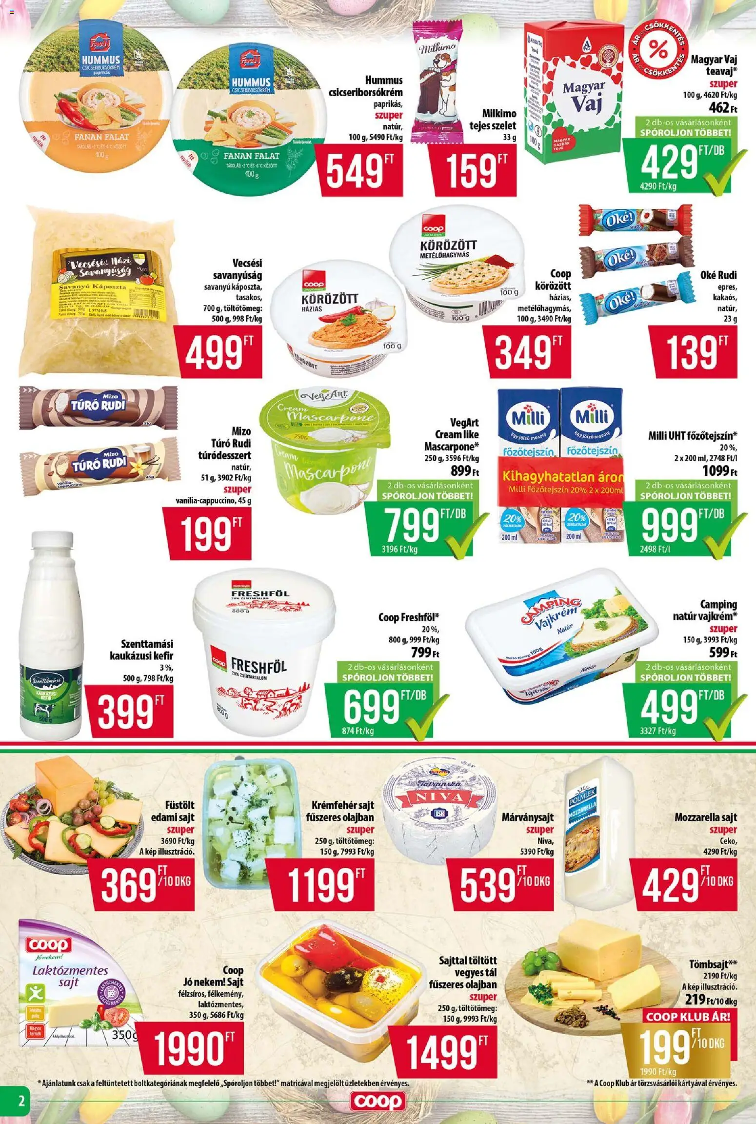 COOP Szolnok akciós ujság - amely érvényes a következő dátumtól: 26.03.2026 | Oldal: 2 | Termékek: Mozzarella, Savanyú káposzta, Főzőtejszín, Vajkrém