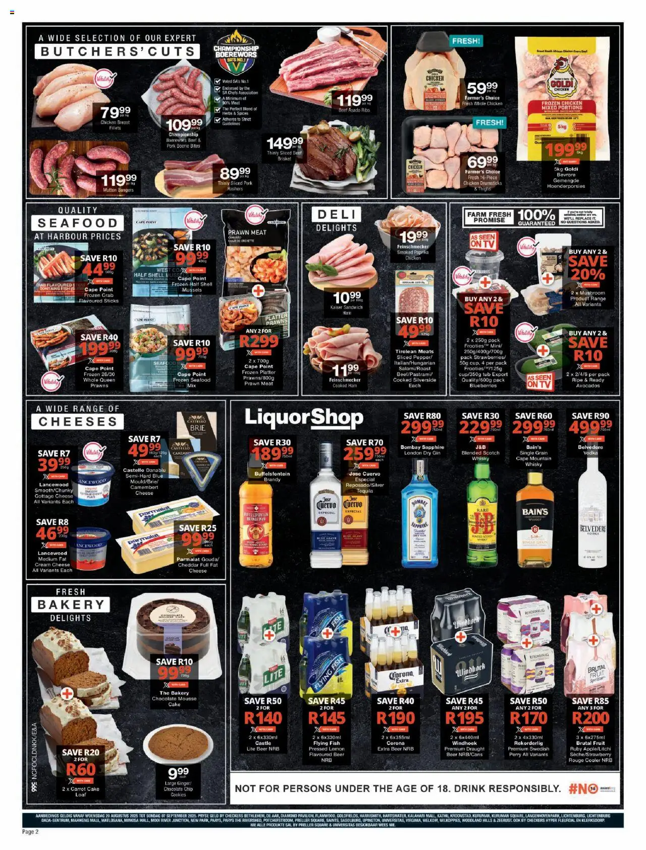 Checkers Northern Cape - August Month-End Promotion │ valid from 20.08.2025 | Page: 2 | Products: Platter, Bakery, Gin, Seafood
