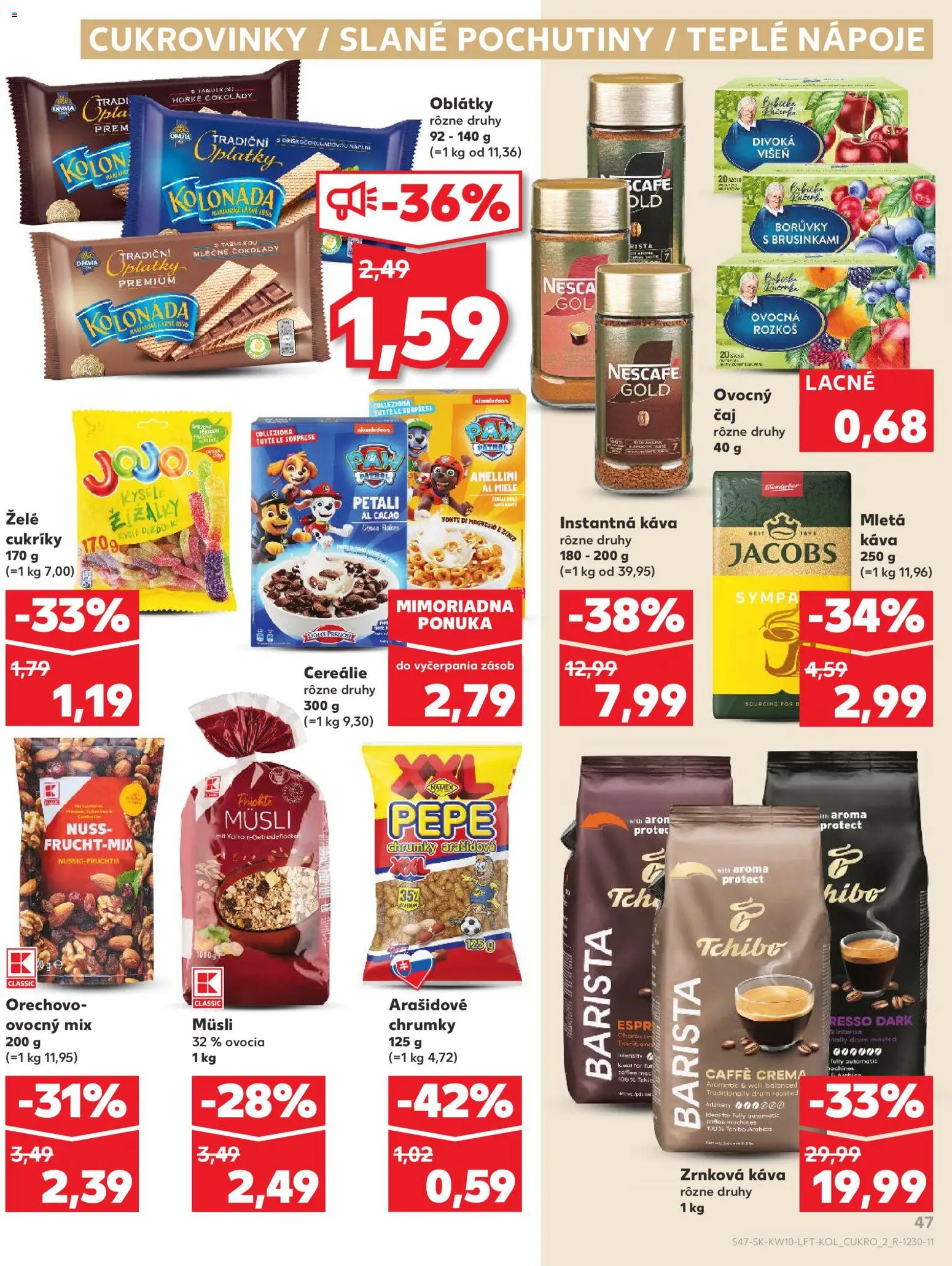 Nové Kaufland akcie – leták je platný od 05.03.2026 | Strana: 47 | Produkty: Barista, Cukríky, Cereálie, Nescafé Gold