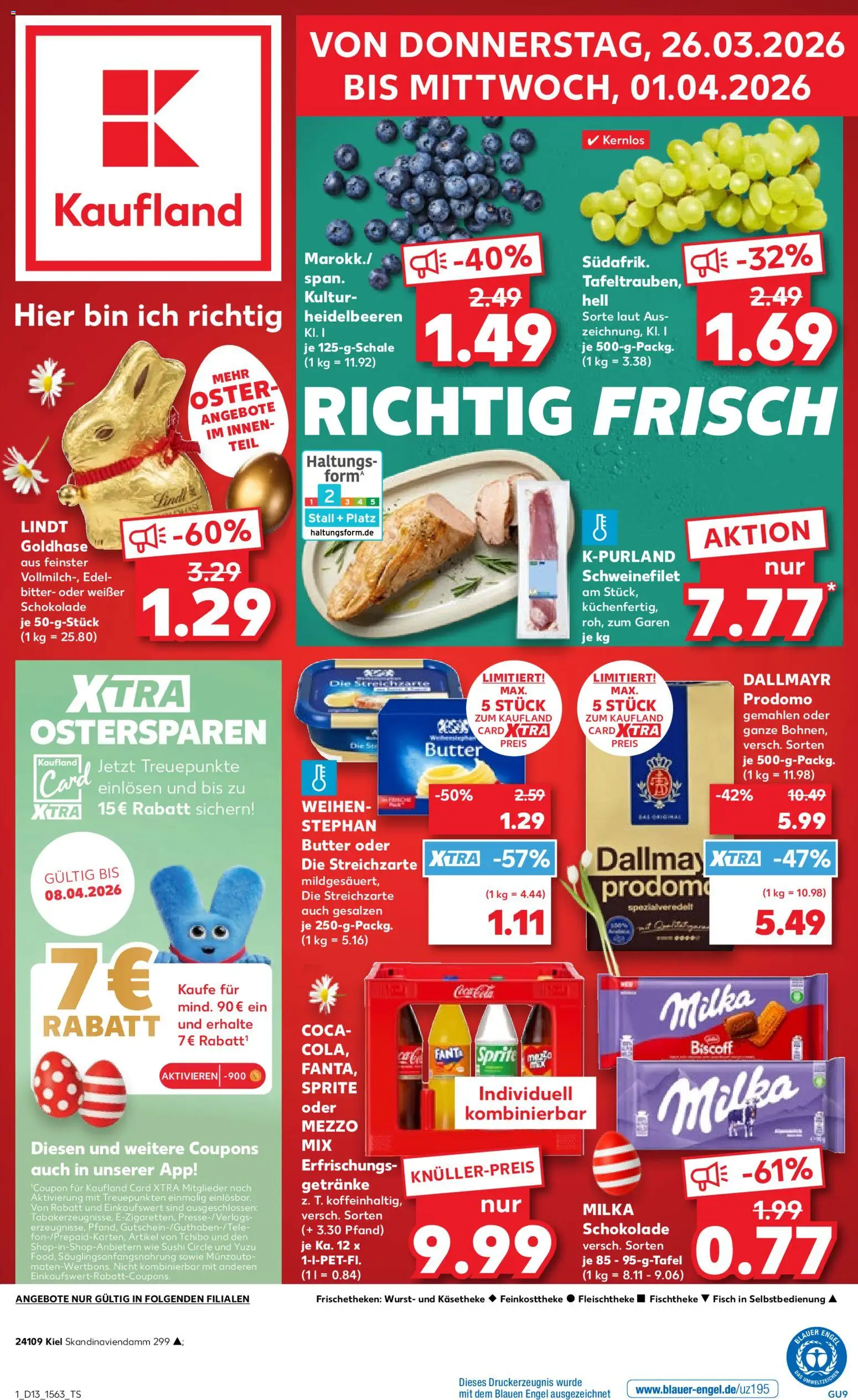 Kaufland Prospekt Kiel	 – gültig ab 26.03.2026 | Seite: 1 | Produkte: Mezzo mix, Butter, Schokolade, Lindt