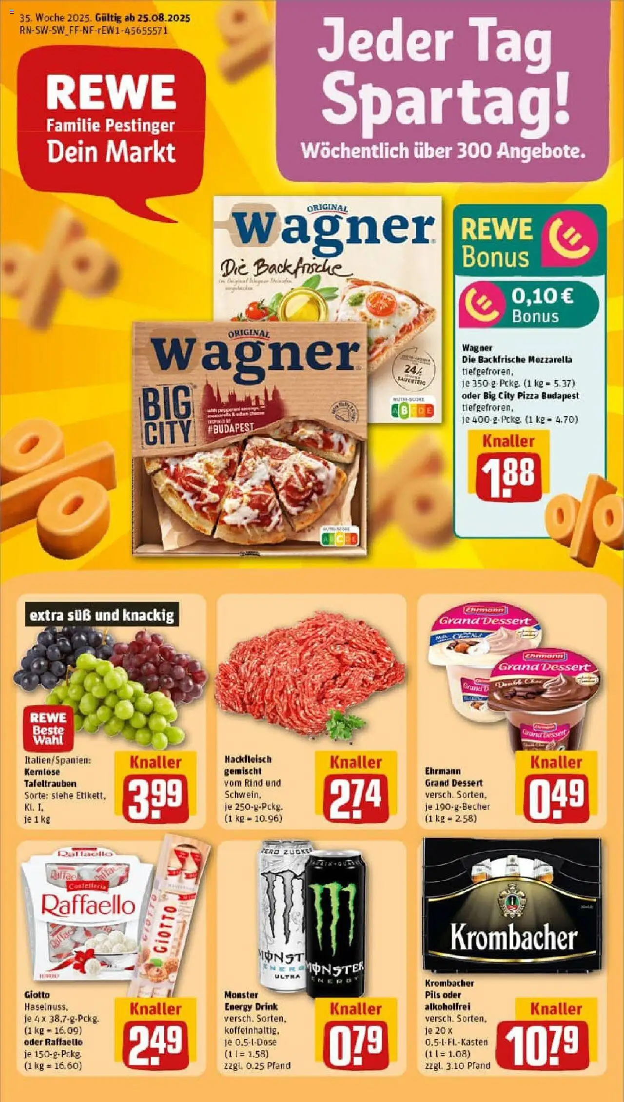 Rewe prospekt Bad Buchau	 - gültig ab dem 24.08.2025 | Seite: 1 | Produkte: Raffaello, Energy, Krombacher, Hackfleisch