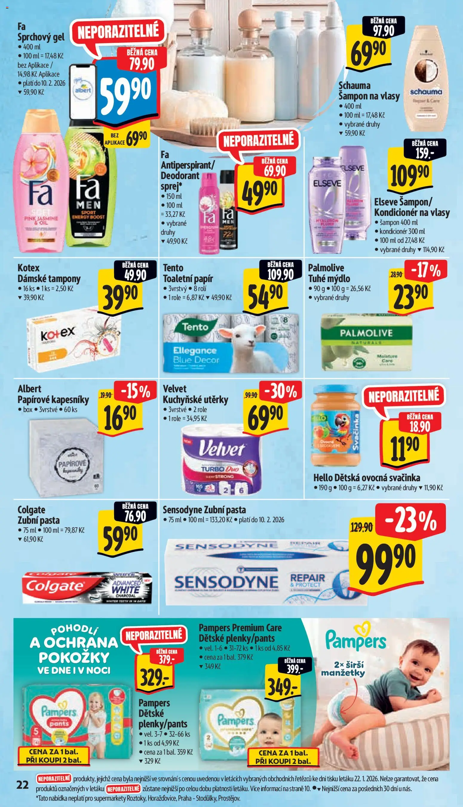 Albert leták - Supermarket od 28.01.2026 | Strana: 28 | Produkty: Sprchový gel, Zubní pasta, Pampers, Velvet
