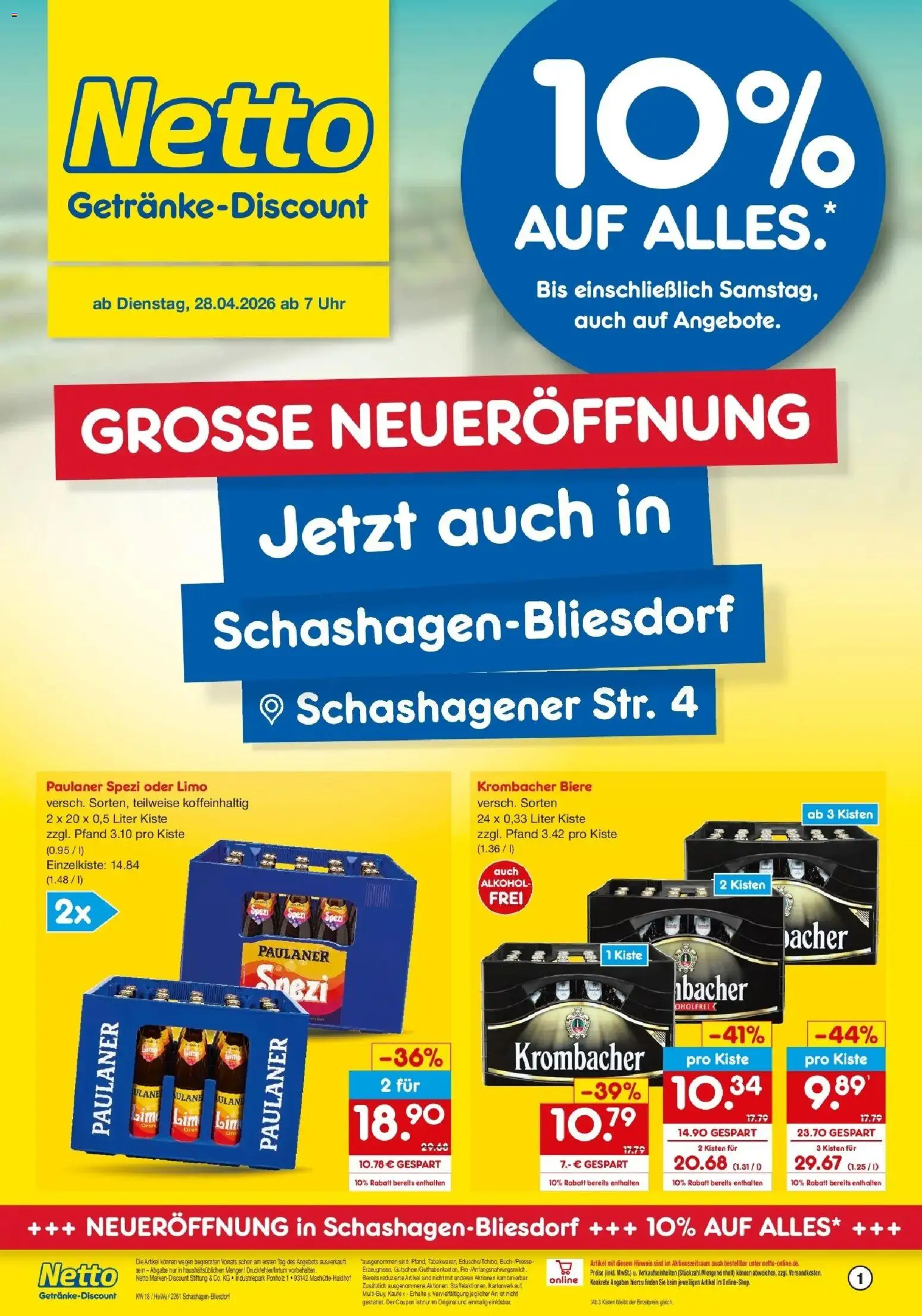 Netto Marken-Discount Prospekt Neustadt In Holstein	 – gültig ab 27.04.2026 | Seite: 1 | Produkte: Paulaner spezi, Krombacher, Uhr, Paulaner