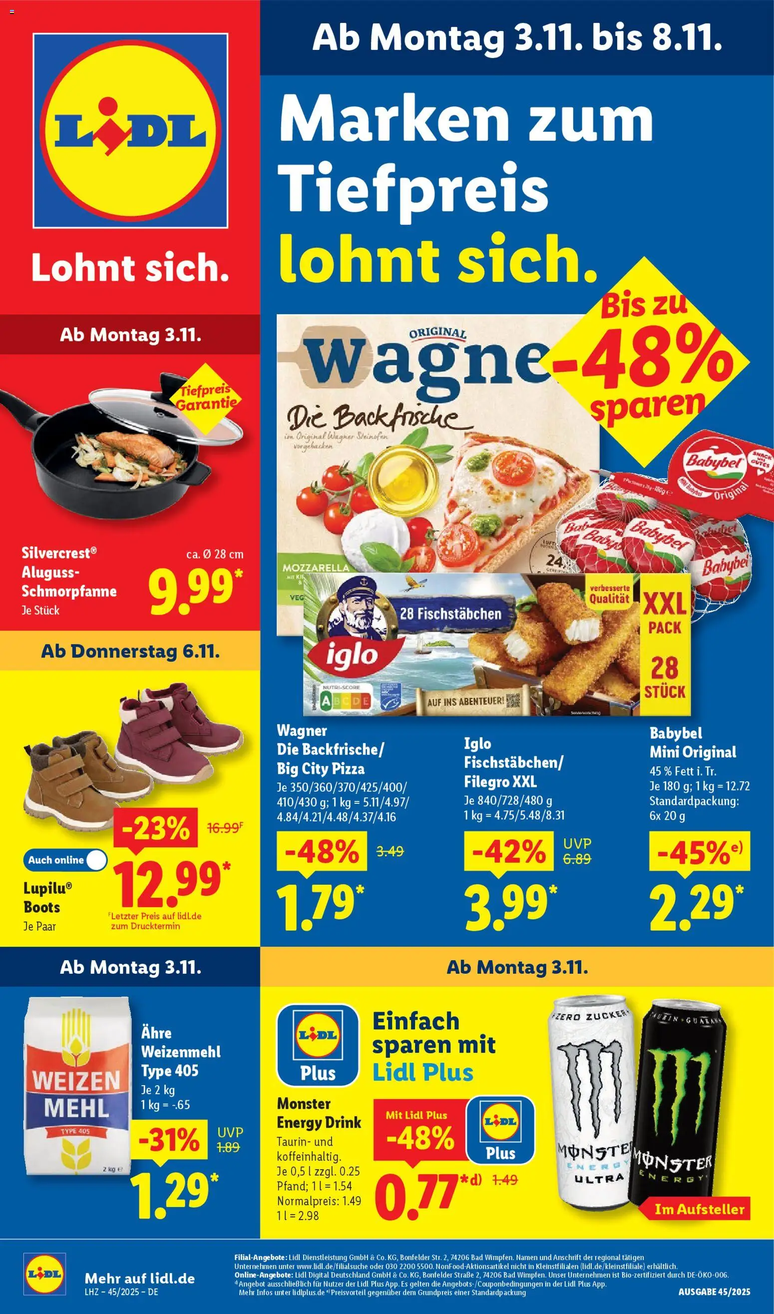 Lidl Prospekt Heppenheim – gültig ab 03.11.2025 | Seite: 1 | Produkte: Energy, Iglo, Bad, Babybel