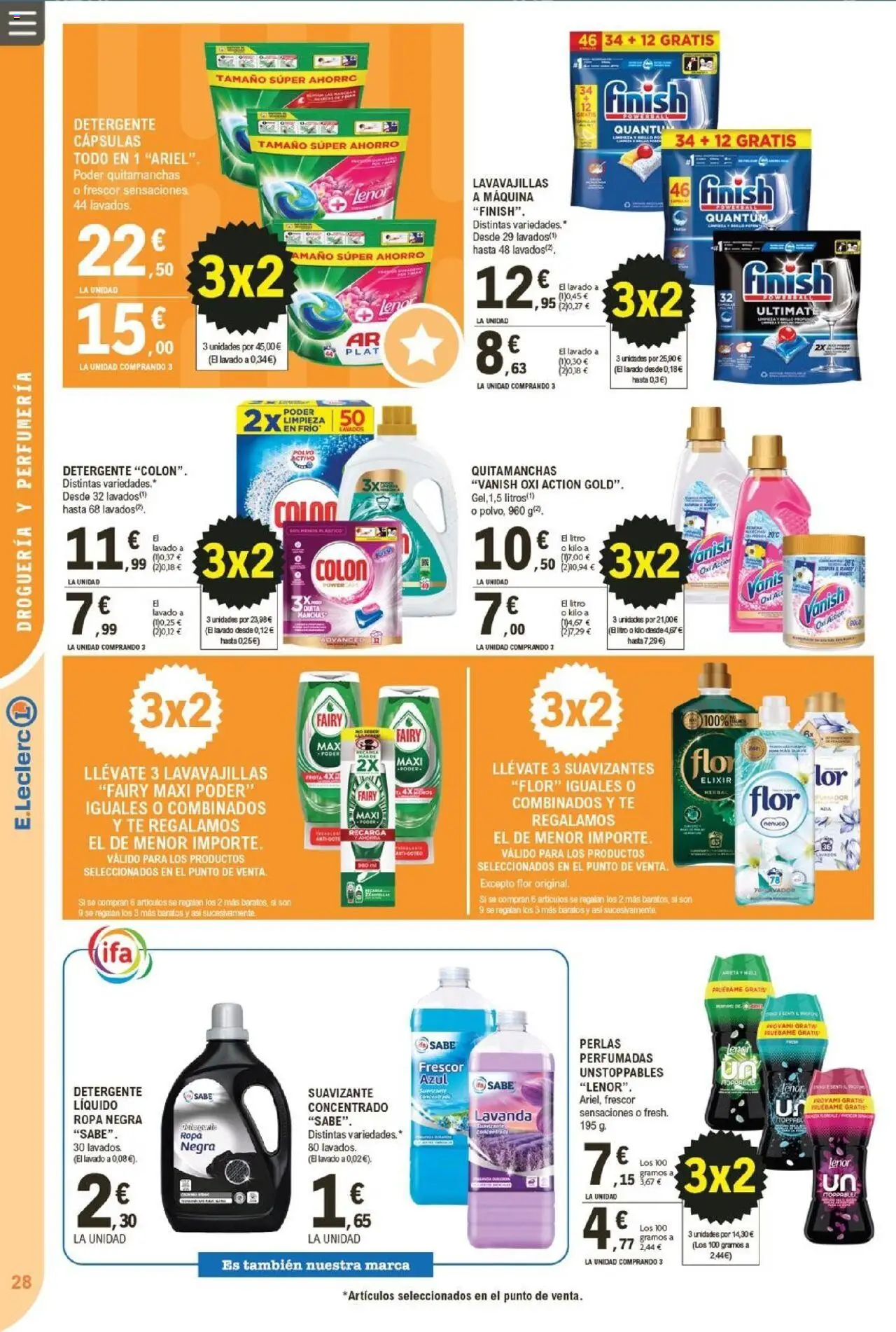 E.Leclerc folleto │ válido desde el 22.10.2025 | Página: 28 | Productos: Quitamanchas, Detergente, Suavizante, Lavavajillas
