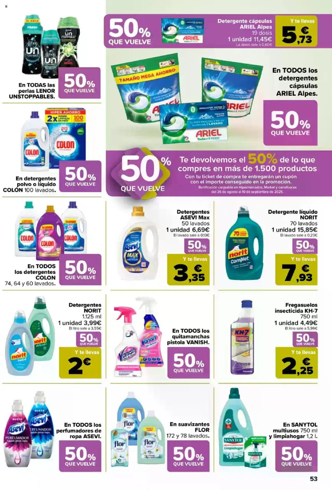 Carrefour folleto │ válido desde el 08.08.2025 | Página: 57 | Productos: Polvo, Quitamanchas, Detergente, Detergente líquido