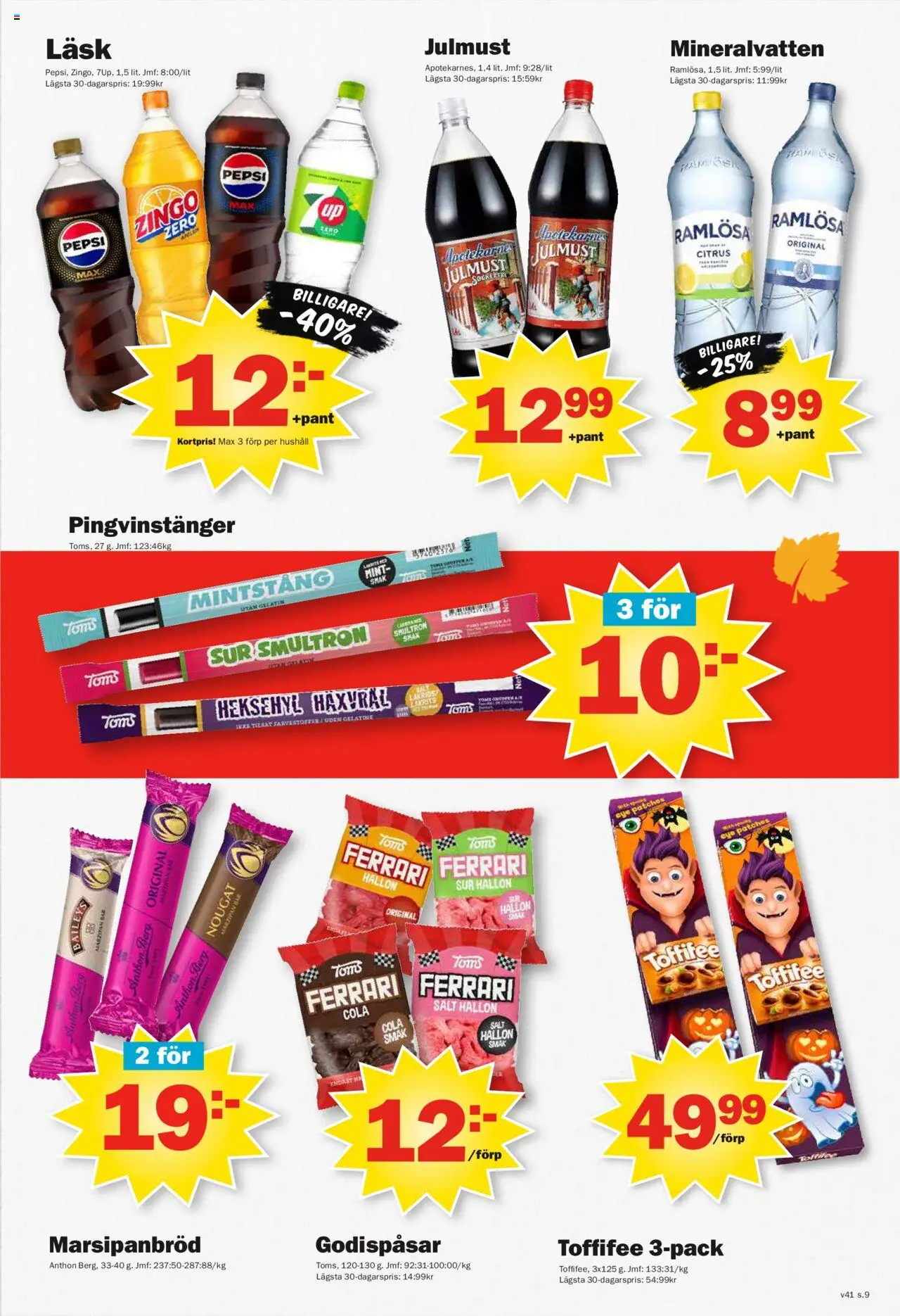 Pekås reklamblad aktuell från 06.10.2025 | Sida: 9 | Produkter: Lakrits, Salt, Pepsi, Mineralvatten
