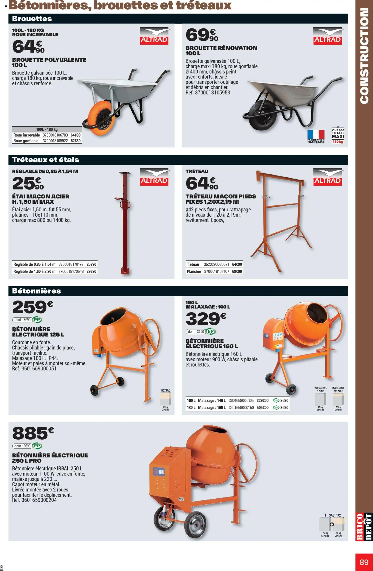 {H1} | Page: 89 | Produits: Étai, Sac, Tréteau, Brouette