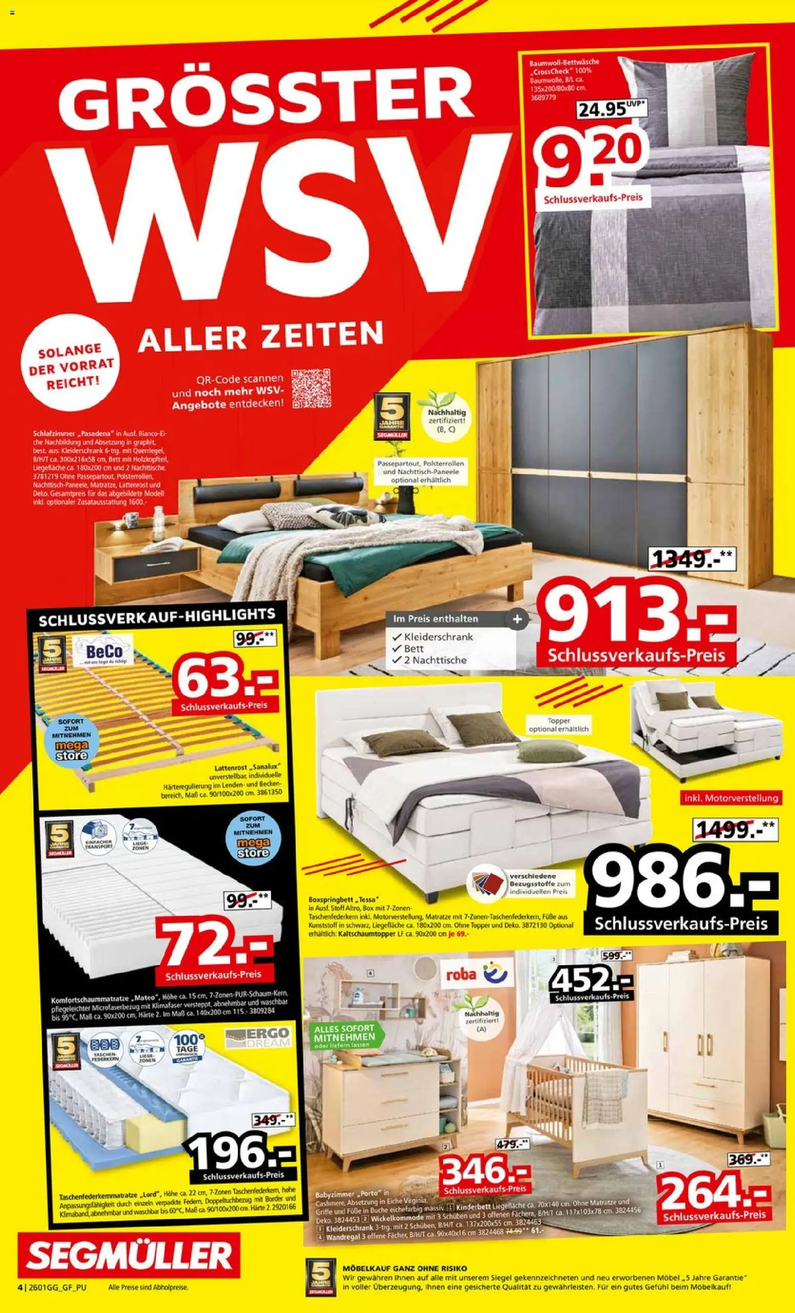 Segmüller Grösster WSW Aller Zeiten – gültig ab 10.01.2026 | Seite: 4 | Produkte: Wandregal, Bett, Boxspringbett, Box