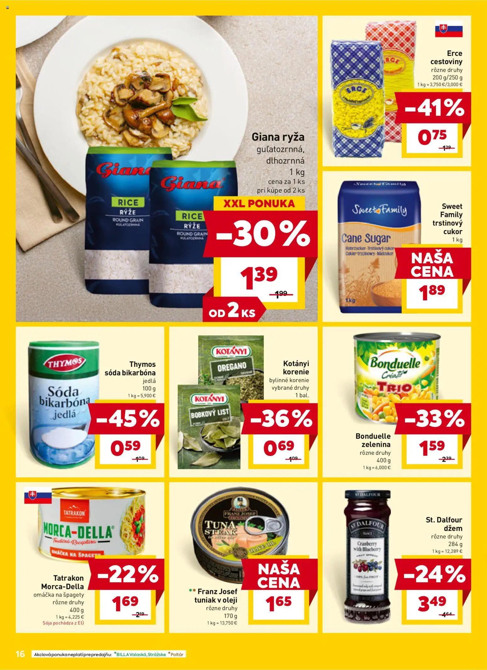 Nové Billa akcie – leták je platný od 02.01.2026 | Strana: 16 | Produkty: Tuniak, Cestoviny, Korenie, Omáčka