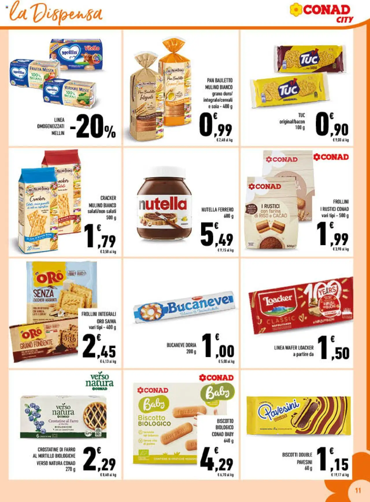 Volantino Conad del 22.10.2025 | Pagina: 11 | Prodotti: Farina, Nutella, Vitello, Rustici