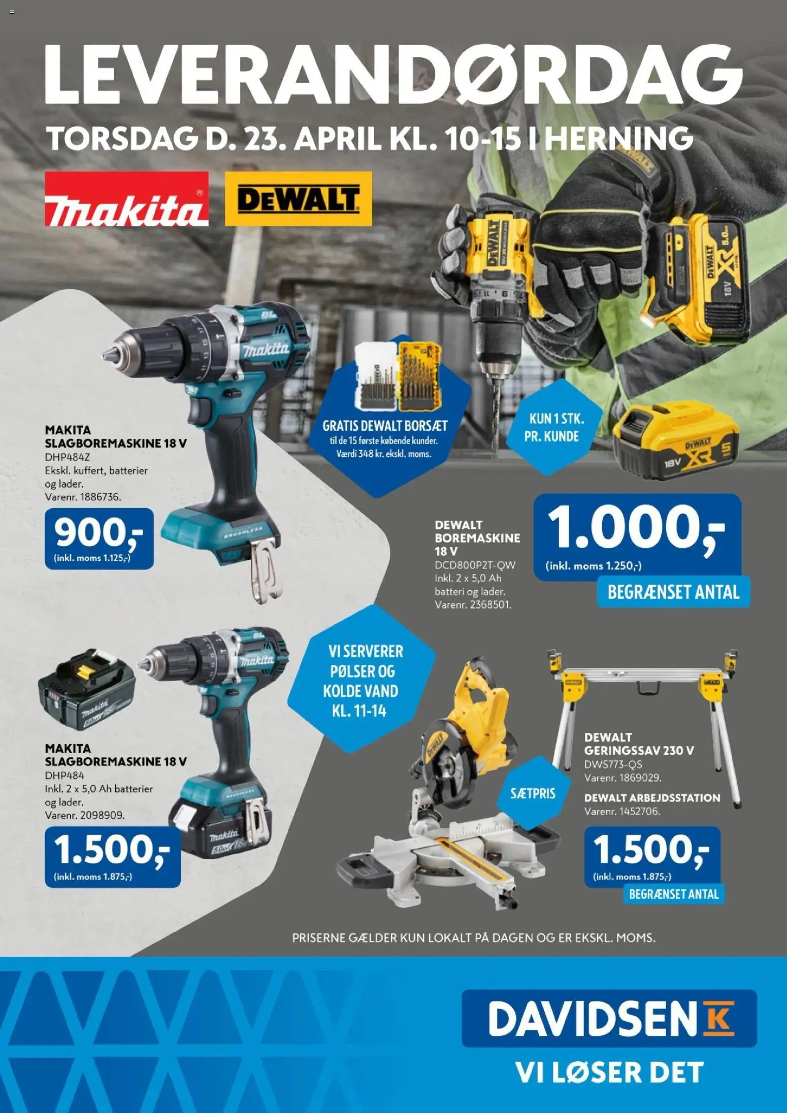 Davidsen tilbudsavis – gyldig fra 23.04.2026 | Side: 1 | Produkter: Pølser, Batterier, Boremaskine, Batteri
