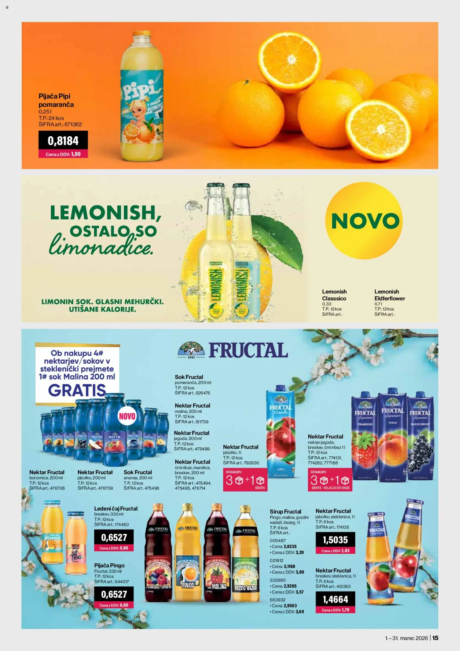 Novi Mercator katalog ponudbe – veljaven od 01.03.2026 | Stran: 15 | Izdelki: Sirup, Ledeni čaj, Sok, Breskev