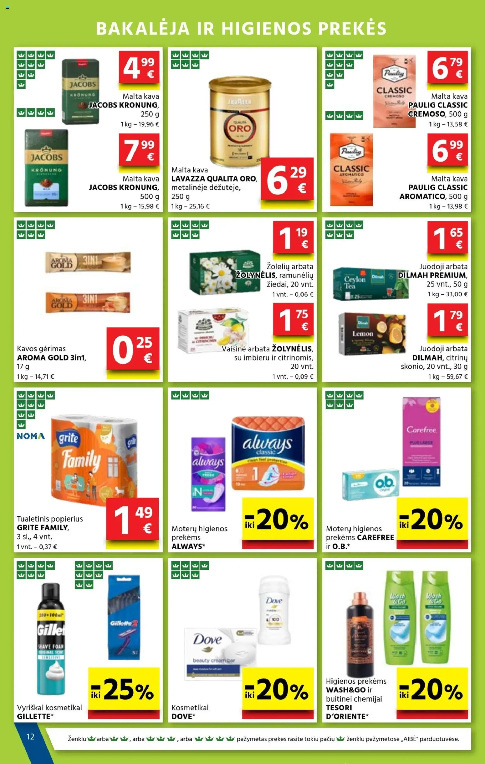 AIBE akcijos nuo 22.01.2026 | Puslapis: 12 | Prekių: Kava, Arbata, Tualetinis popierius