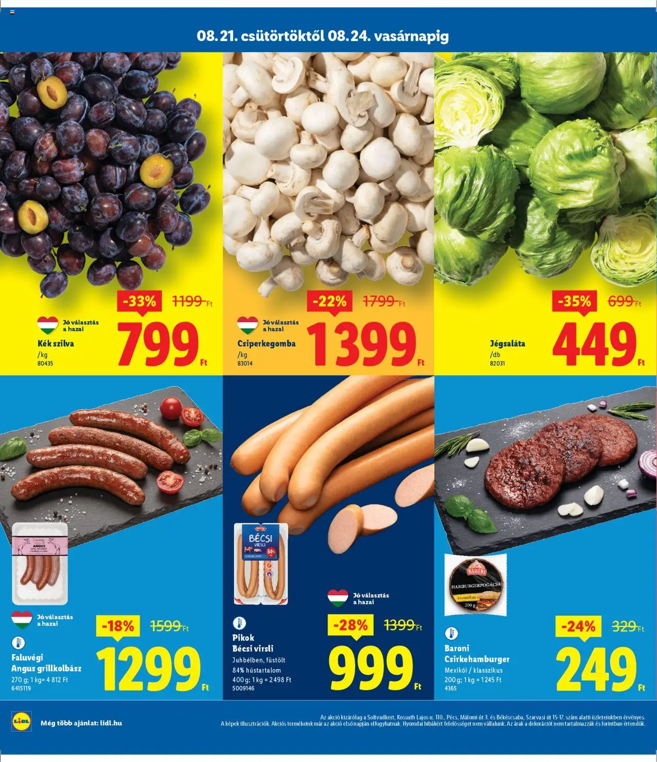 Lidl akciós ujság - amely érvényes a következő dátumtól: 21.08.2025 | Oldal: 2 | Termékek: Virsli, Hamburgerpogácsa, Jégsaláta, Hamburger