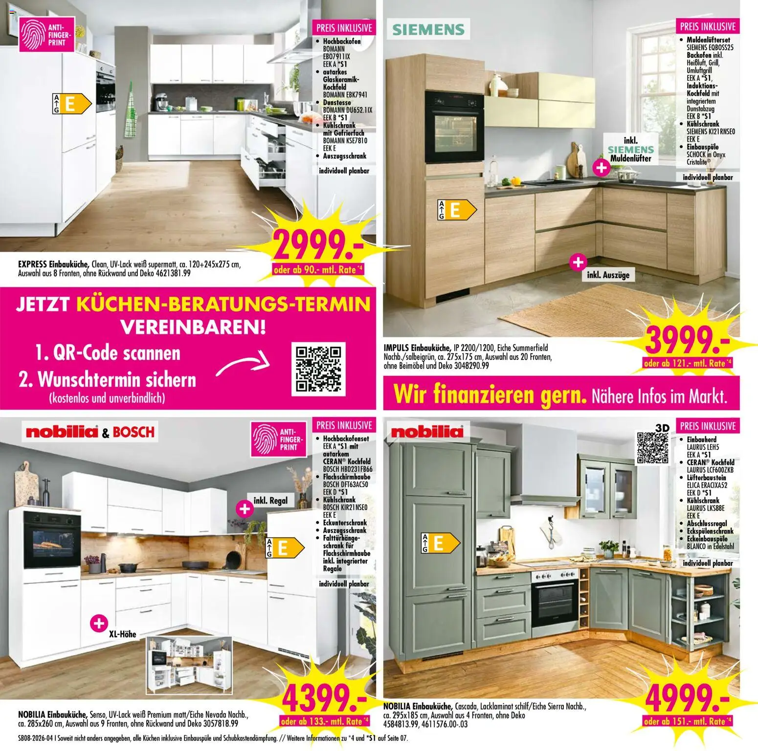 SB Möbel Boss Prospekt 	 – gültig ab 14.02.2026 | Seite: 4 | Produkte: Schrank, Kühlschrank, Dunstabzug, Kuchen