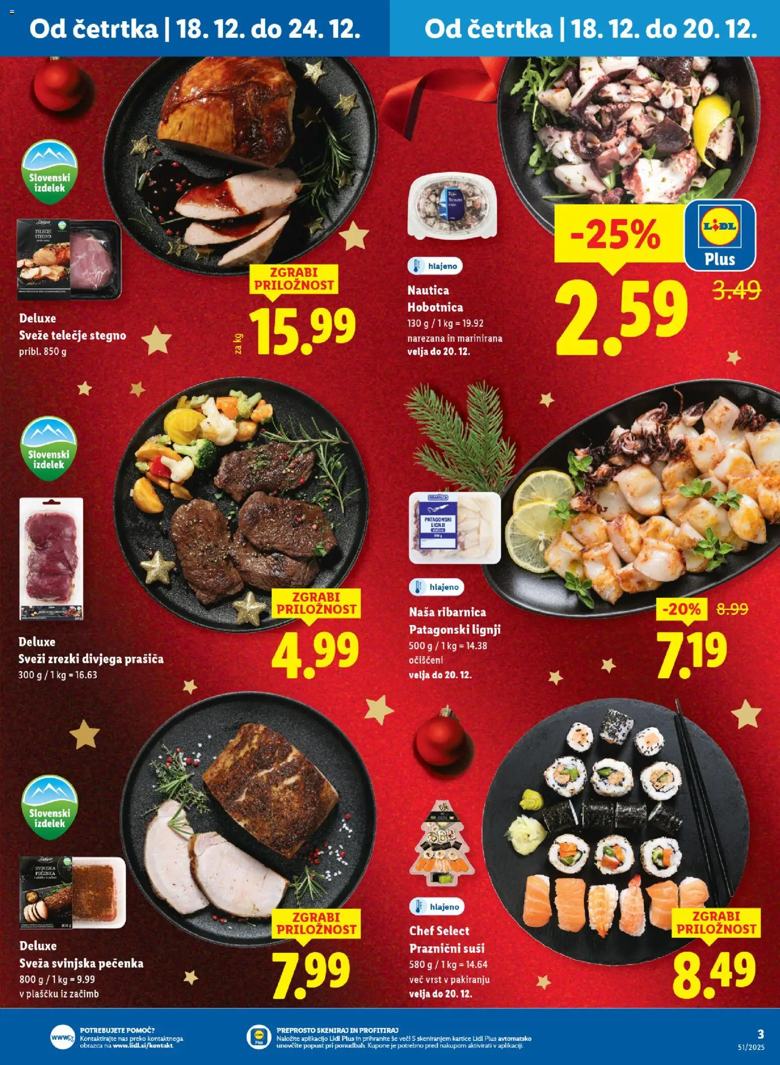 Novi Lidl katalog ponudbe – veljaven od 18.12.2025 | Stran: 3 | Izdelki: Lignji, Hobotnica, Suši, Zrezki