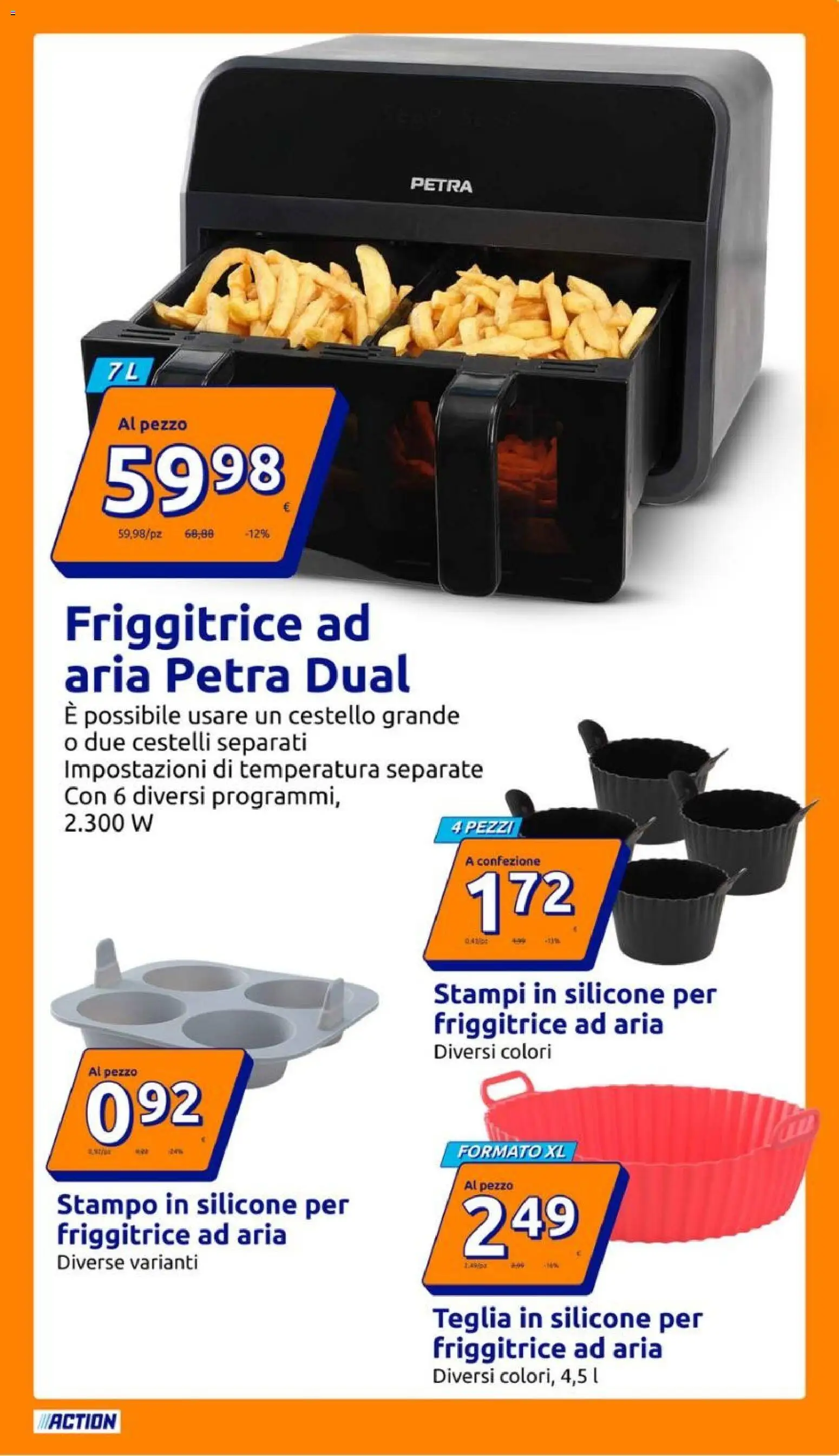 Volantino Action del 10.12.2025 | Pagina: 9 | Prodotti: Friggitrice ad aria, Teglia, Silicone, Friggitrice