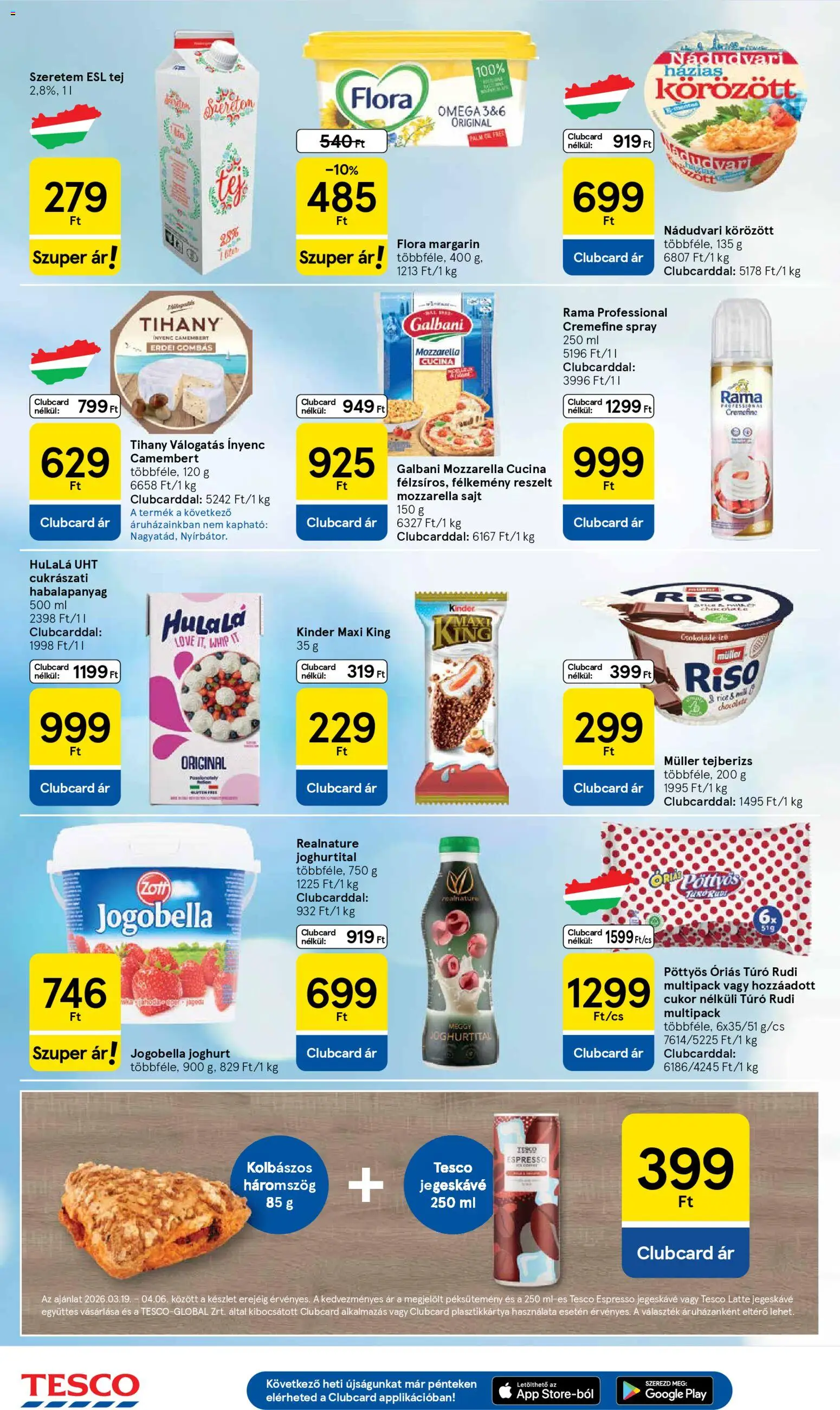Tesco akciós ujság - amely érvényes a következő dátumtól: 19.03.2026 | Oldal: 4 | Termékek: Tejberizs, Túró rudi, Rama, Cukor