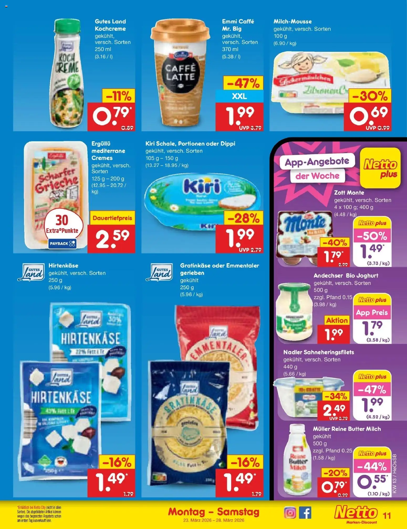 Netto Marken-Discount Prospekt Kröpelin	 – gültig ab 23.03.2026 | Seite: 11 | Produkte: Milch, Butter, Joghurt, Creme