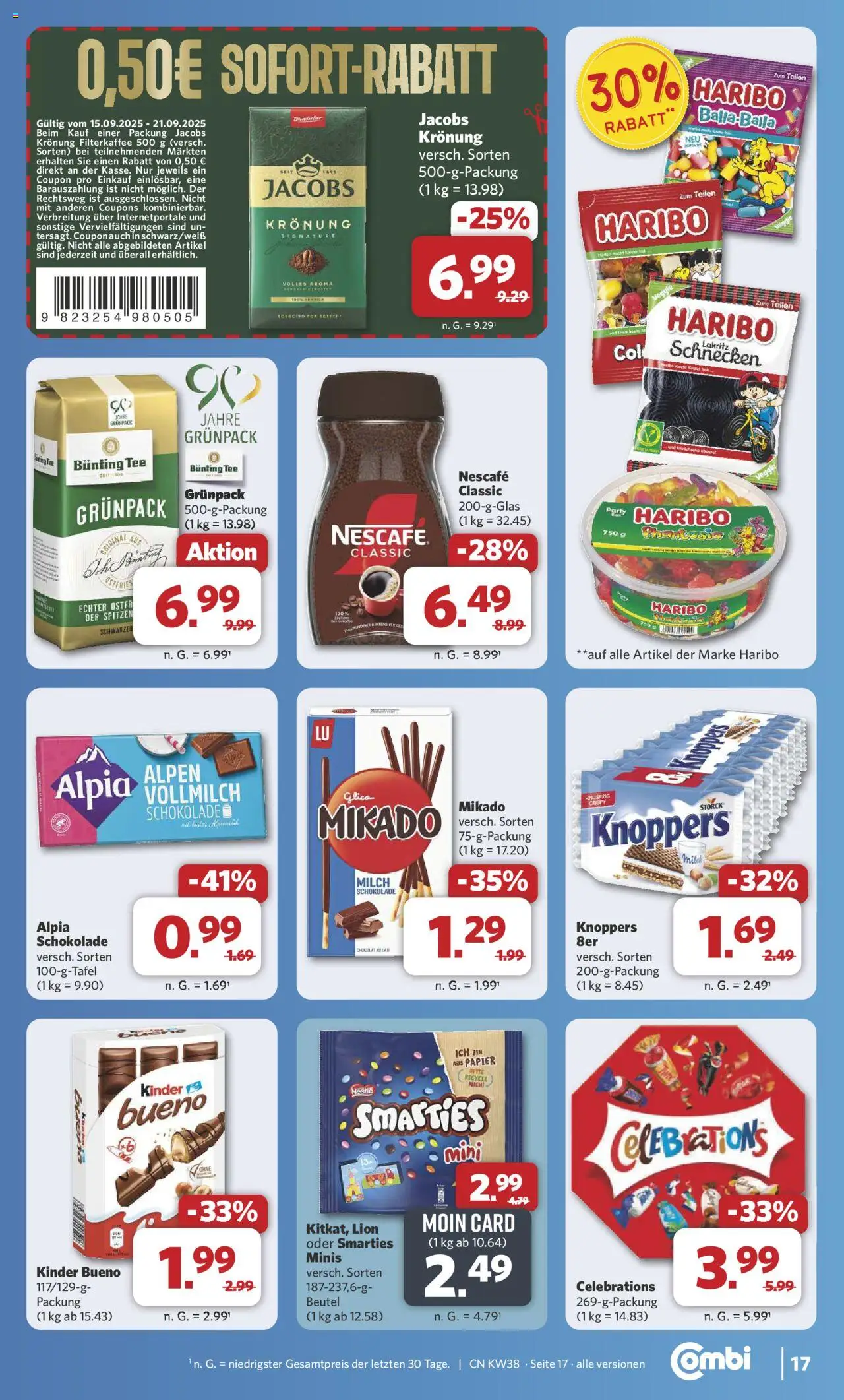 Combi Prospekt 	 – gültig ab 15.09.2025 | Seite: 20 | Produkte: Nescafe, Haribo, Schokolade, Kinder bueno