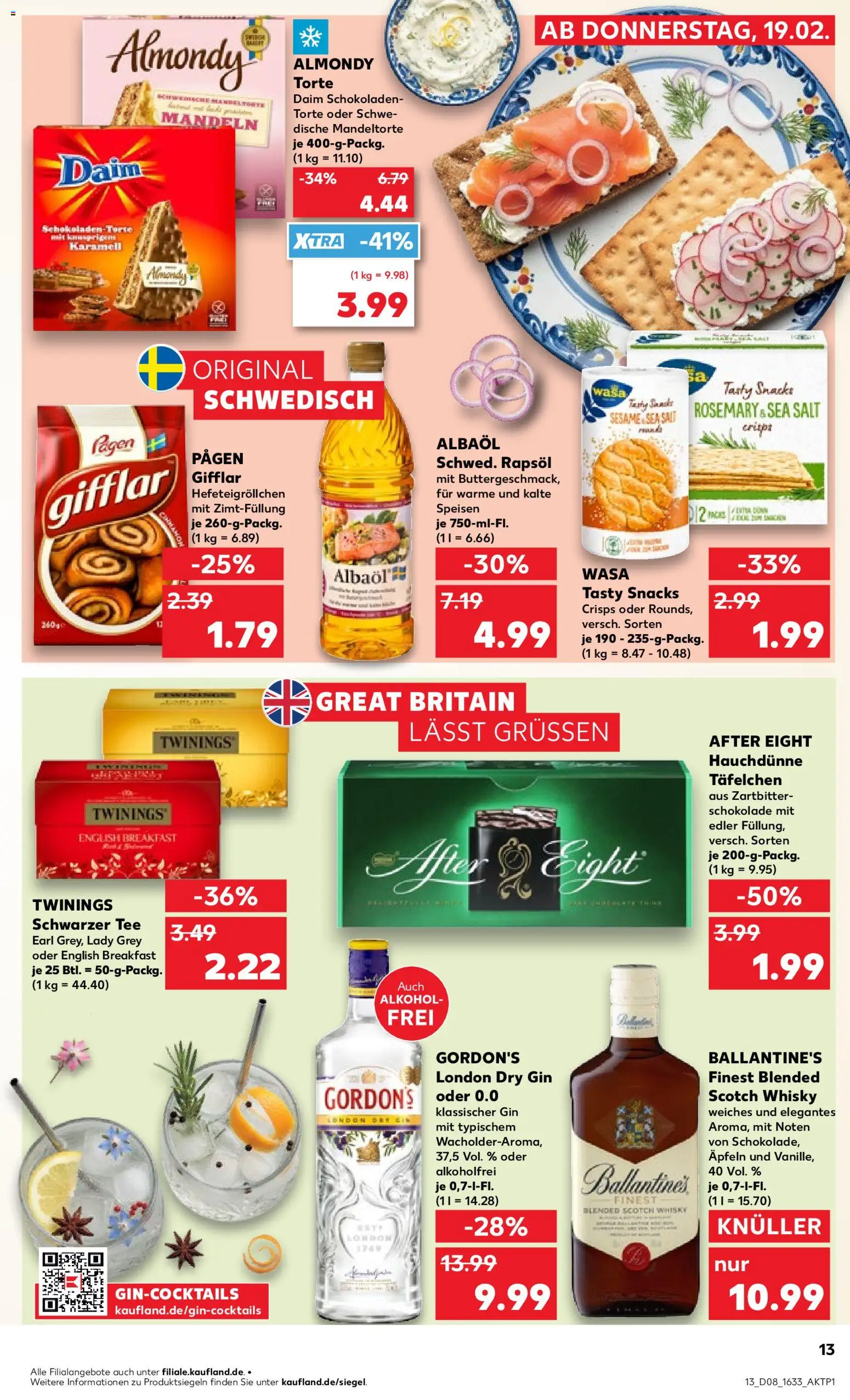 Kaufland Prospekt 	 – gültig ab 19.02.2026 | Seite: 13 | Produkte: Whisky, Rapsöl, Tee, Gin