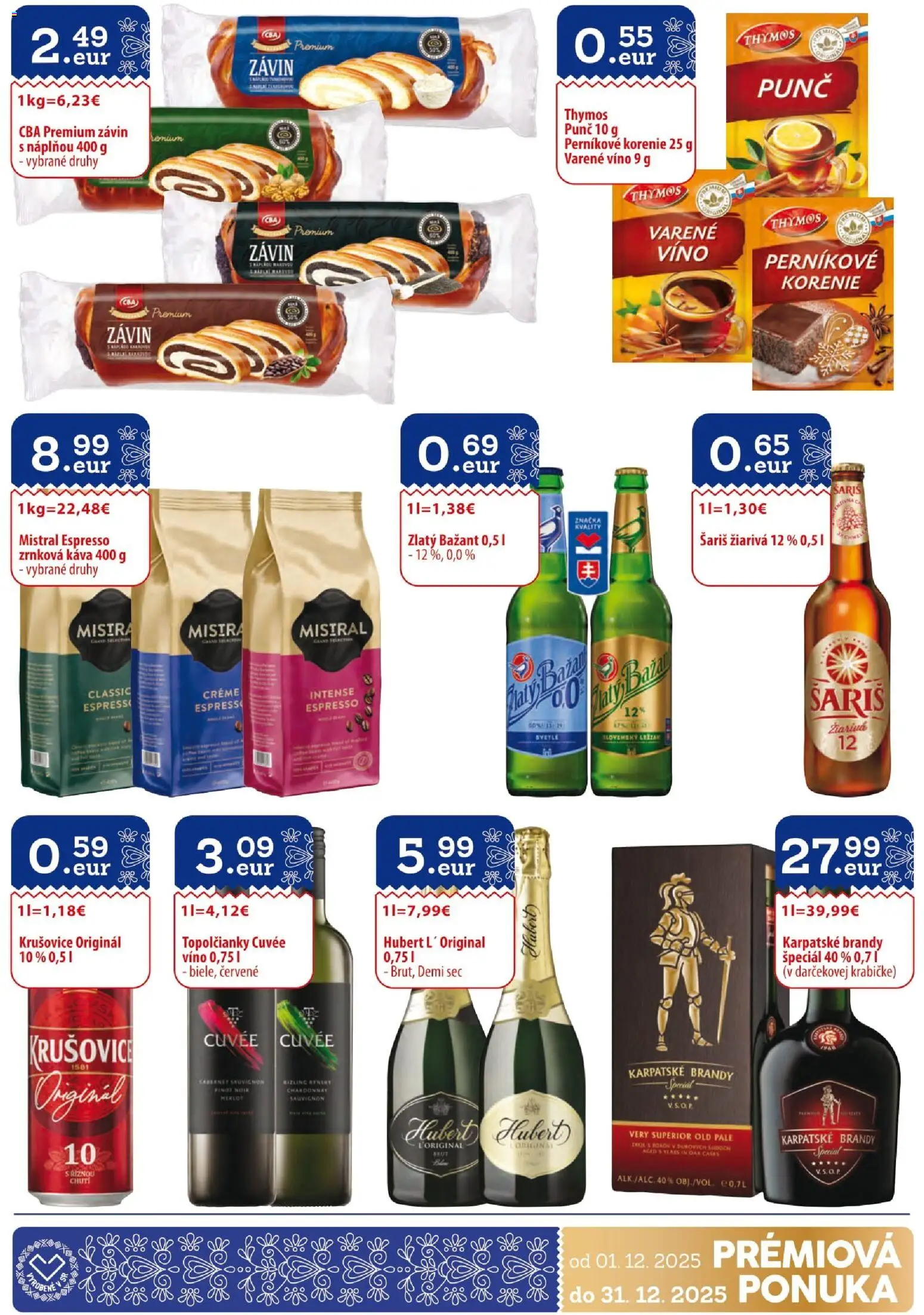 Nové KARMEN CBA akcie – leták je platný od 01.12.2025 | Strana: 29 | Produkty: Závin, Zlatý Bažant, Brandy, Zrnková káva