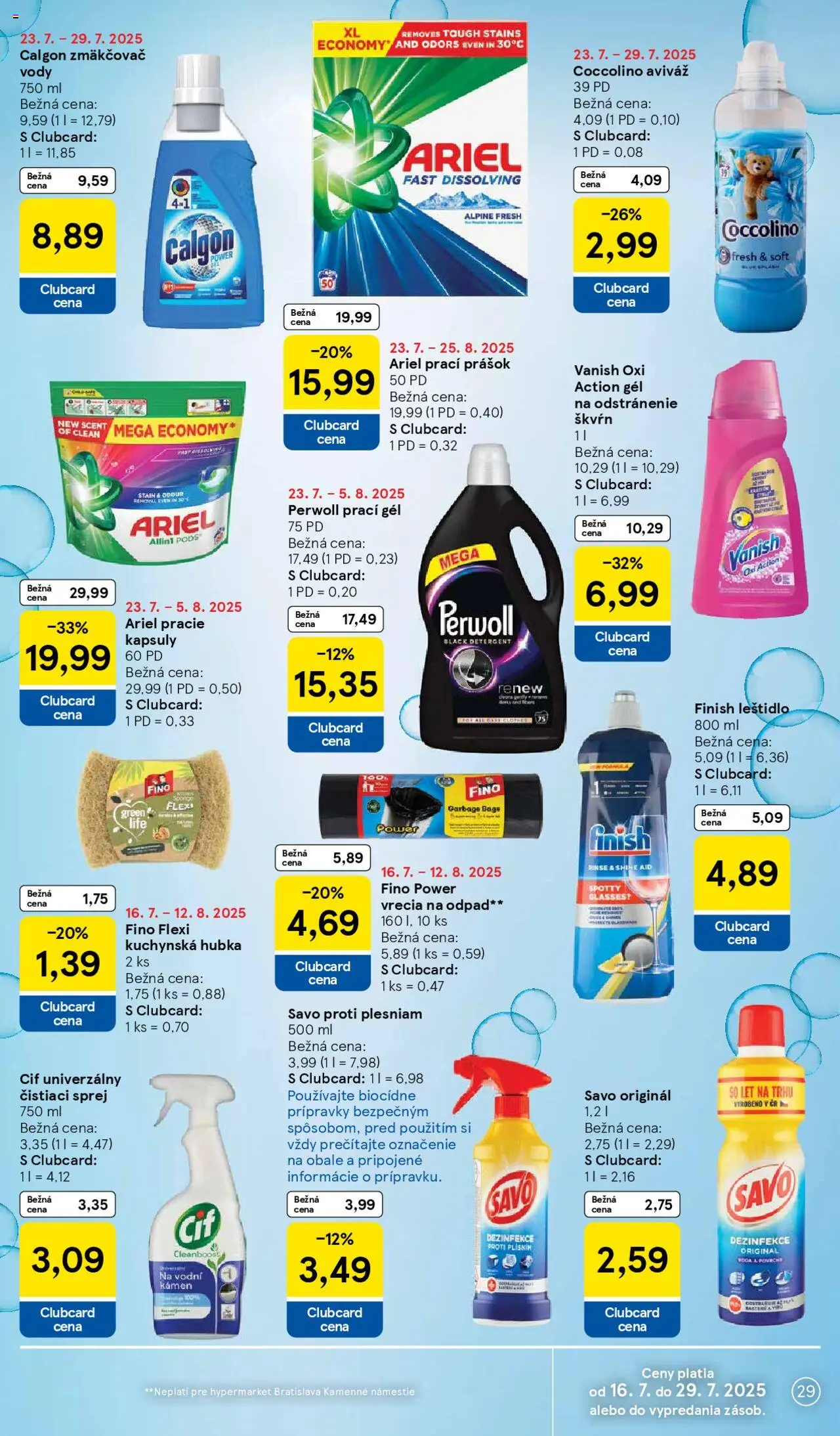 Tesco Hypermarket - leták │ platný od 23.07.2025 | Strana: 29 | Produkty: Perwoll, Prací prášok, Savo, Vanish