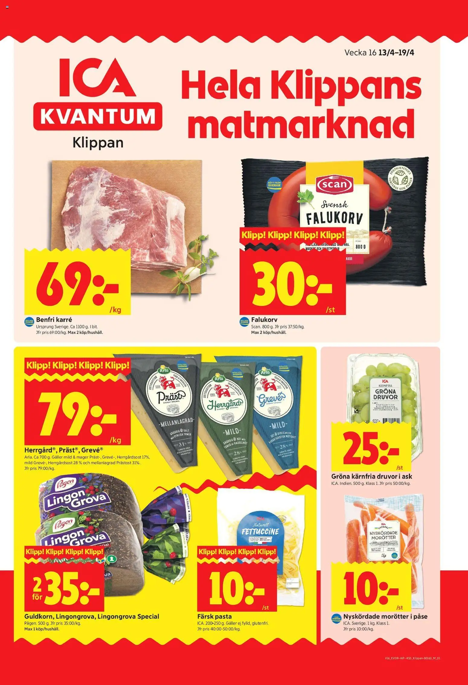 ICA Kvantum reklamblad aktuell från 13.04.2026 | Sida: 1 | Produkter: Salt, Lingongrova, Galler, Falukorv