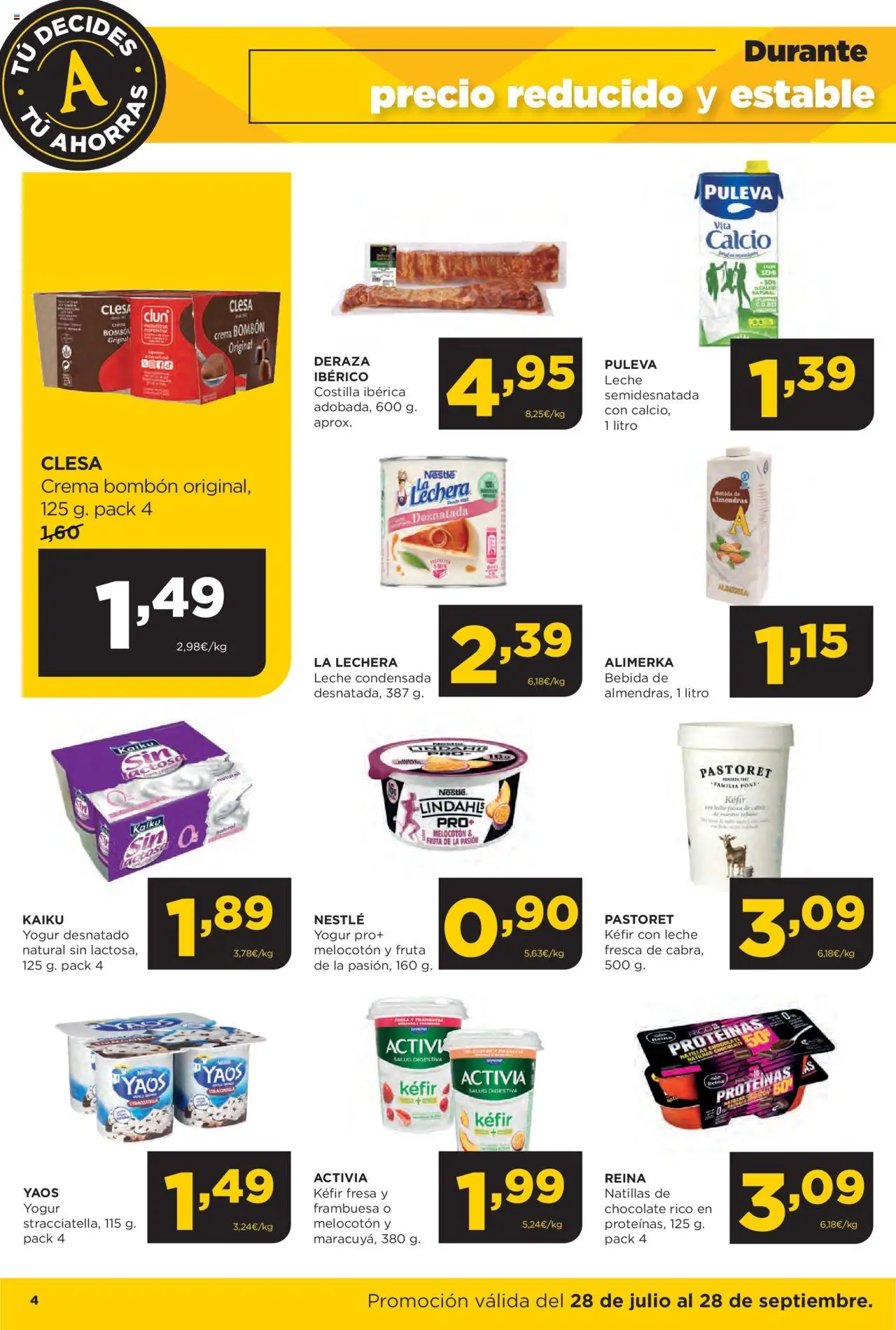 Alimerka folleto │ válido desde el 28.07.2025 | Página: 4 | Productos: Leche, Chocolate, Φαρίνα, Crema