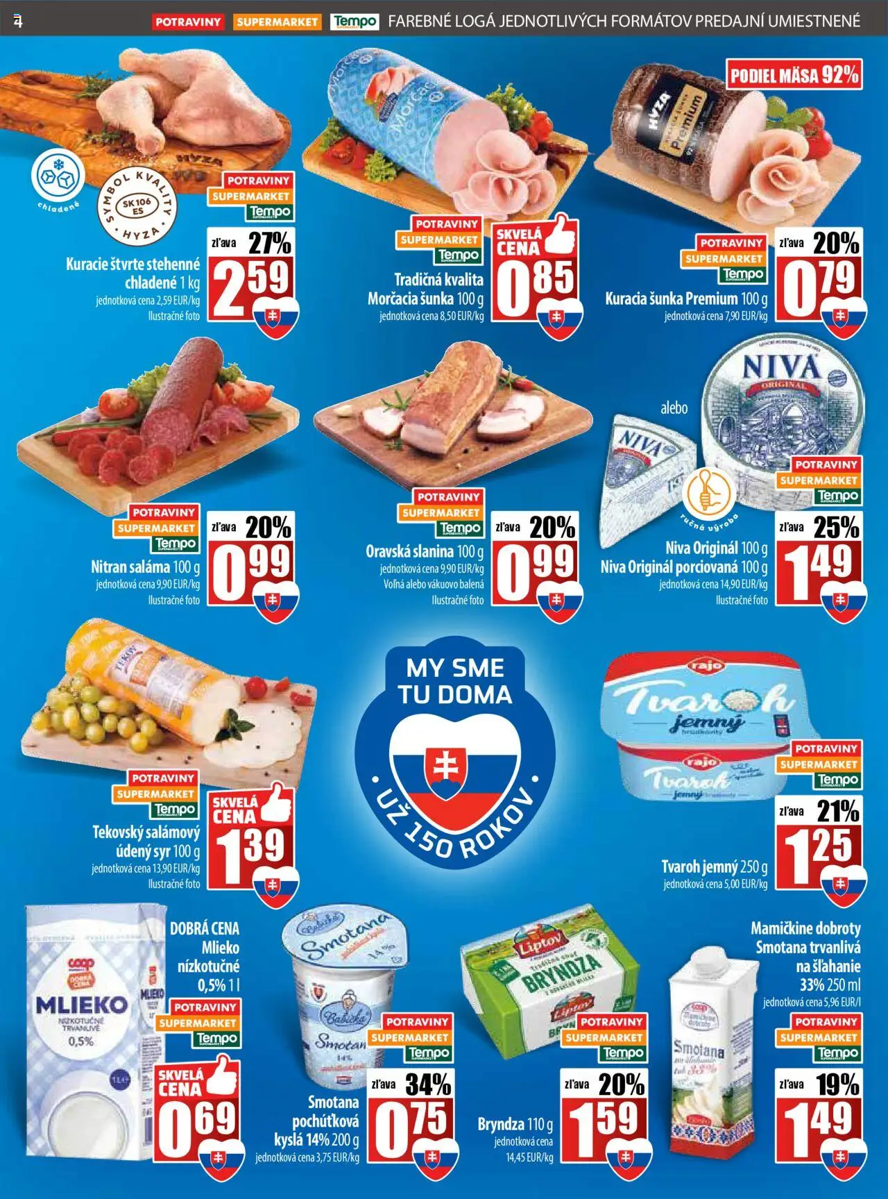 Nové COOP Jednota akcie – leták je platný od 25.09.2025 | Strana: 4 | Produkty: Mlieko, Saláma, Šunka, Slanina