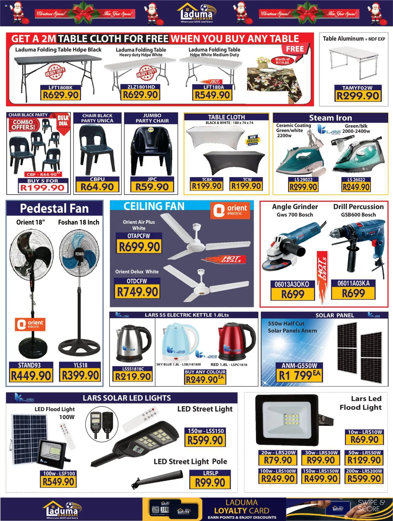 New Laduma Hardware catalogue – valid from 11.12.2025 | Page: 2 | Products: Kettle, Iron, Fan, Drill