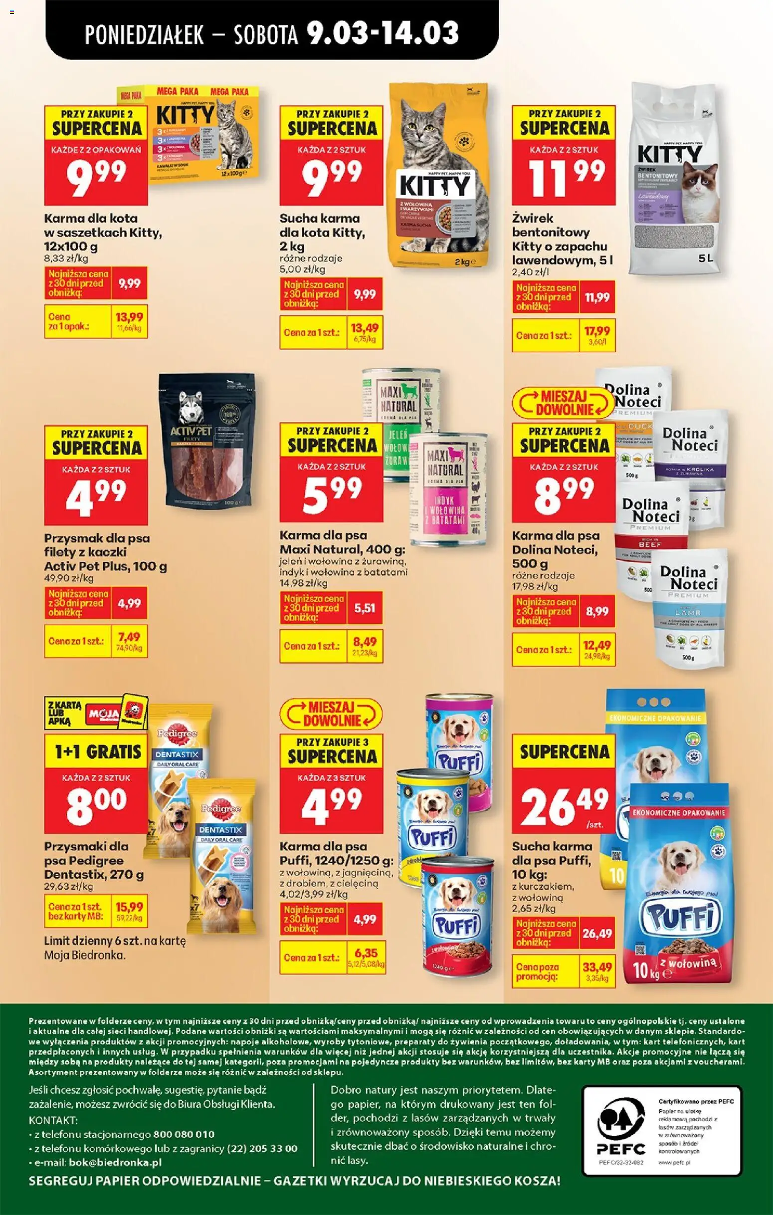 Biedronka gazetka od poniedziałku od 09.03.2026 | Strona: 74 | Produkty: Karta, Napoje, Sucha karma dla psa, Żwirek bentonitowy