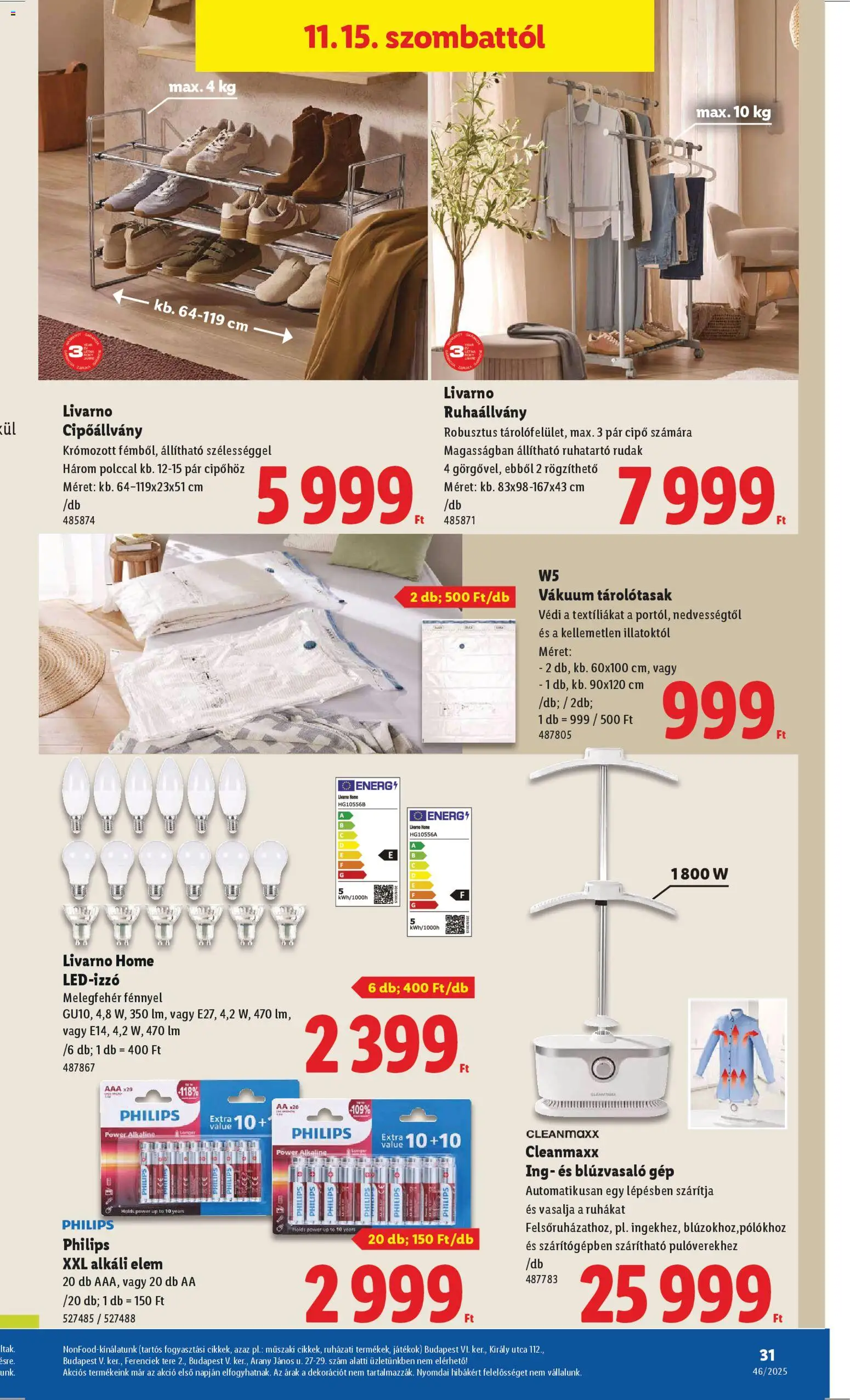 Lidl akciós ujság - amely érvényes a következő dátumtól: 13.11.2025 | Oldal: 31 | Termékek: Led-izzó, Játékok, Ruhaállvány, Ing