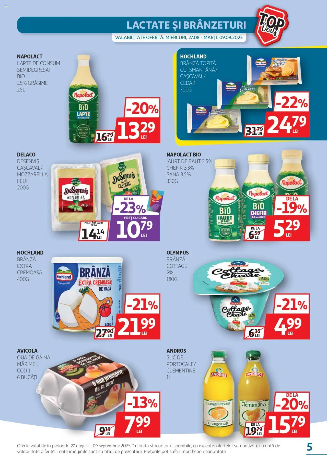 Catalog Auchan – valabil de la 27.08.2025 | Pagină: 5 | Produse: Şerit ödül, Mozzarella, Brânză, Iaurt