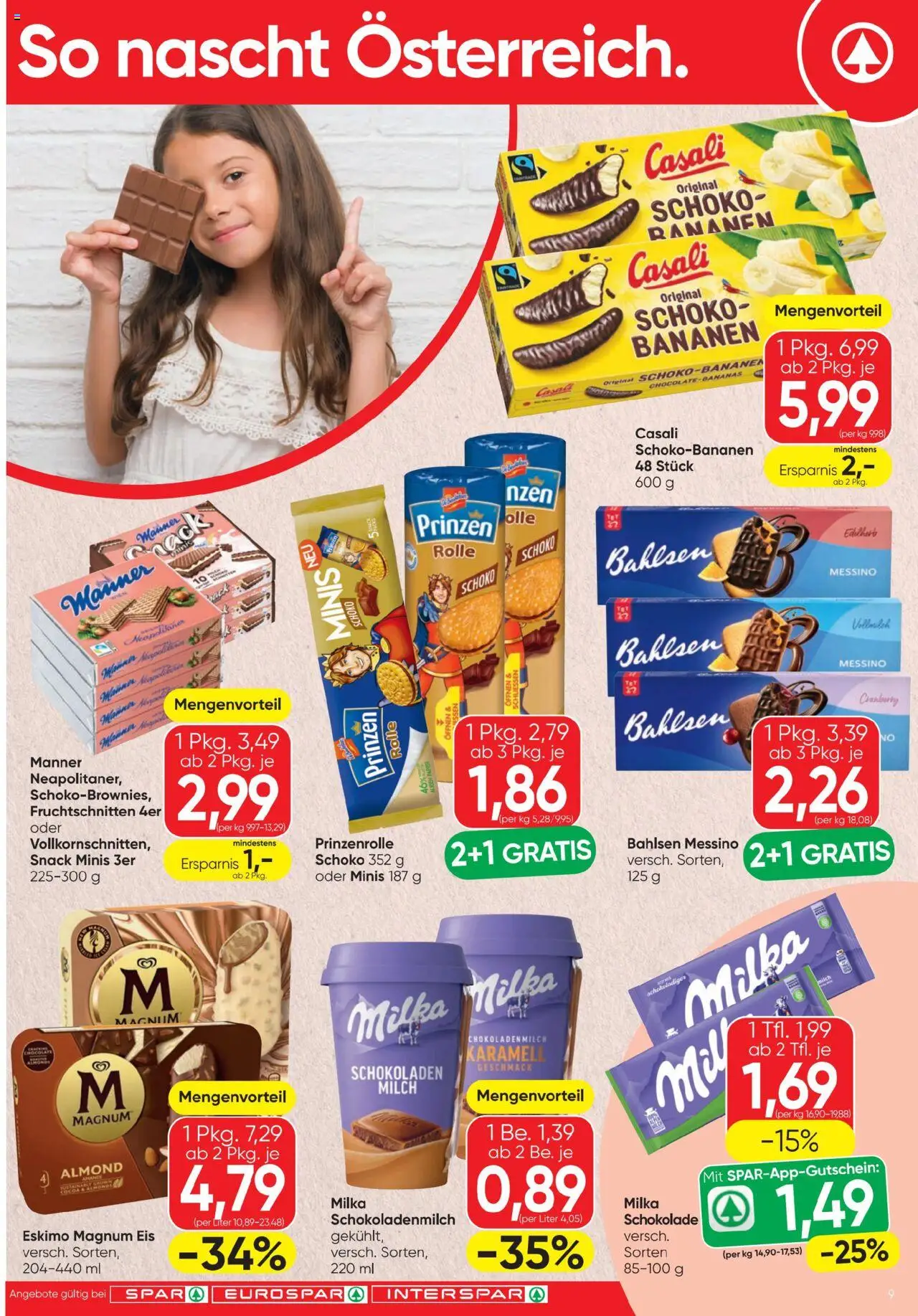 Spar Flugblatt gültig ab 28.08.2025 | Seite: 9 | Produkte: Eis, Milch, Schokolade, Bananen