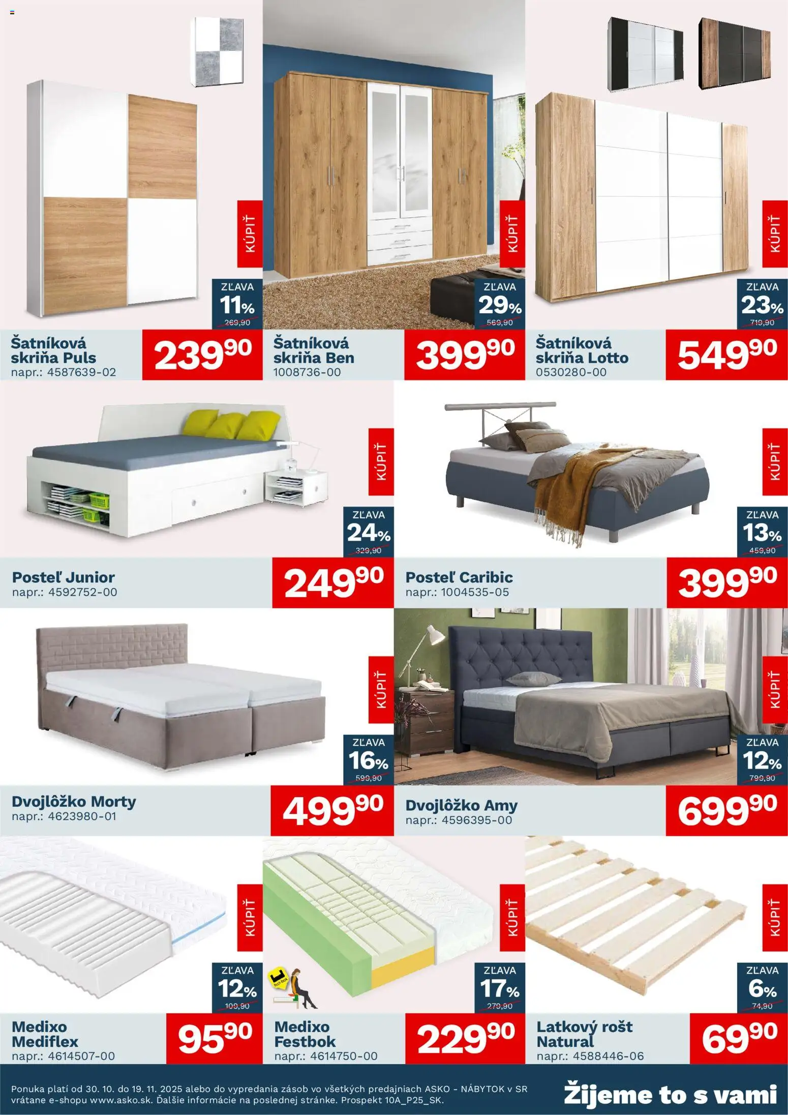 Nové ASKO nábytok akcie – leták je platný od 30.10.2025 | Strana: 3 | Produkty: Nábytok, Posteľ, Šatníková skriňa, Skriňa