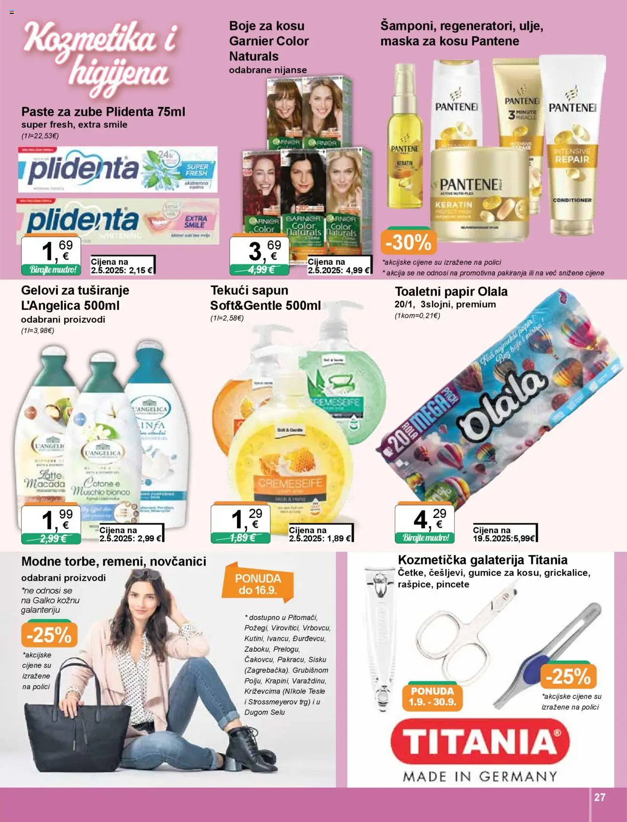 KTC katalog | vrijedi od 04.09.2025 | Stranica: 27 | Proizvodi: Maska za kosu, Toaletni papir, L'Angelica, Gumice