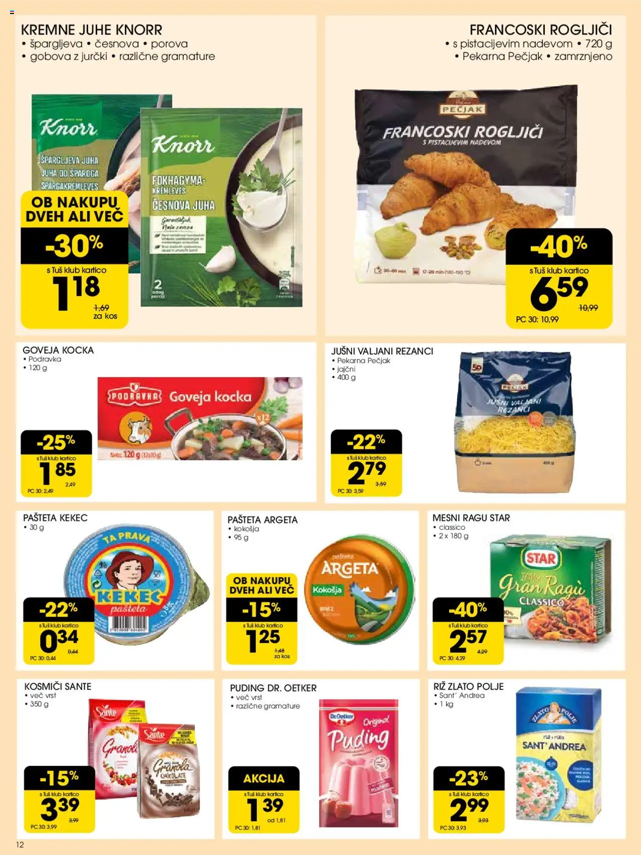 Novi Tuš katalog ponudbe – veljaven od 10.09.2025 | Stran: 12 | Izdelki: Juha, Pašteta, Kos, Riz
