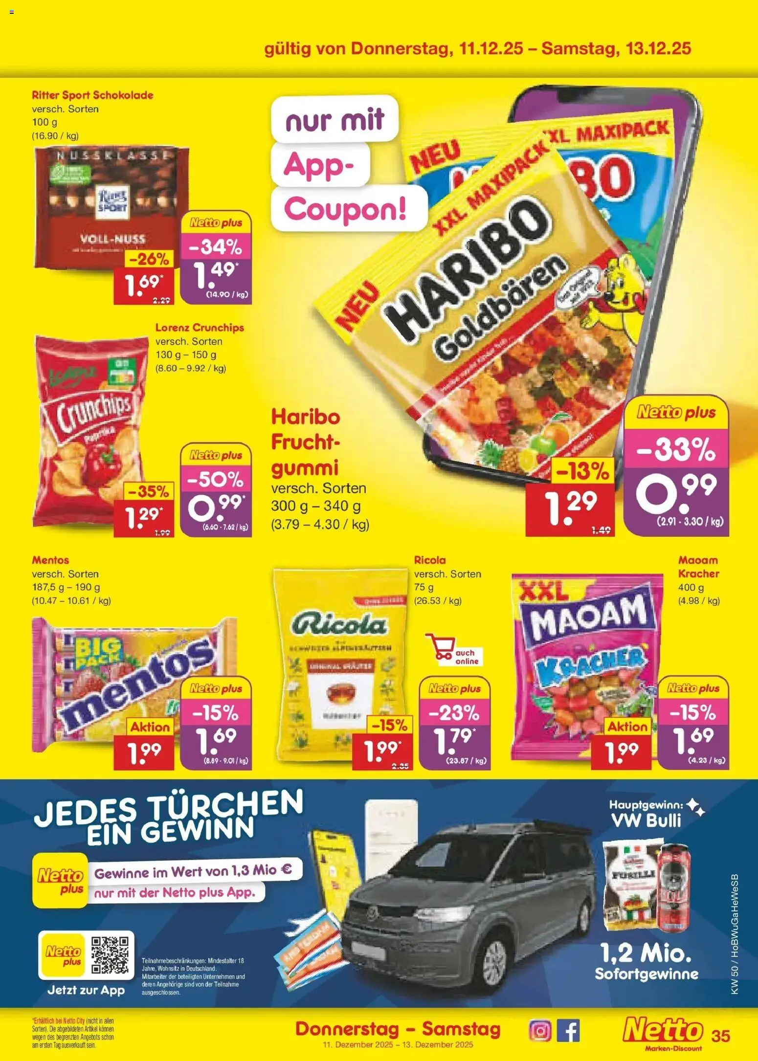Netto Marken-Discount - Netto: Wochenangebote – gültig ab 07.12.2025 | Seite: 43 | Produkte: Haribo, Schokolade, Ritter sport, Lorenz crunchips