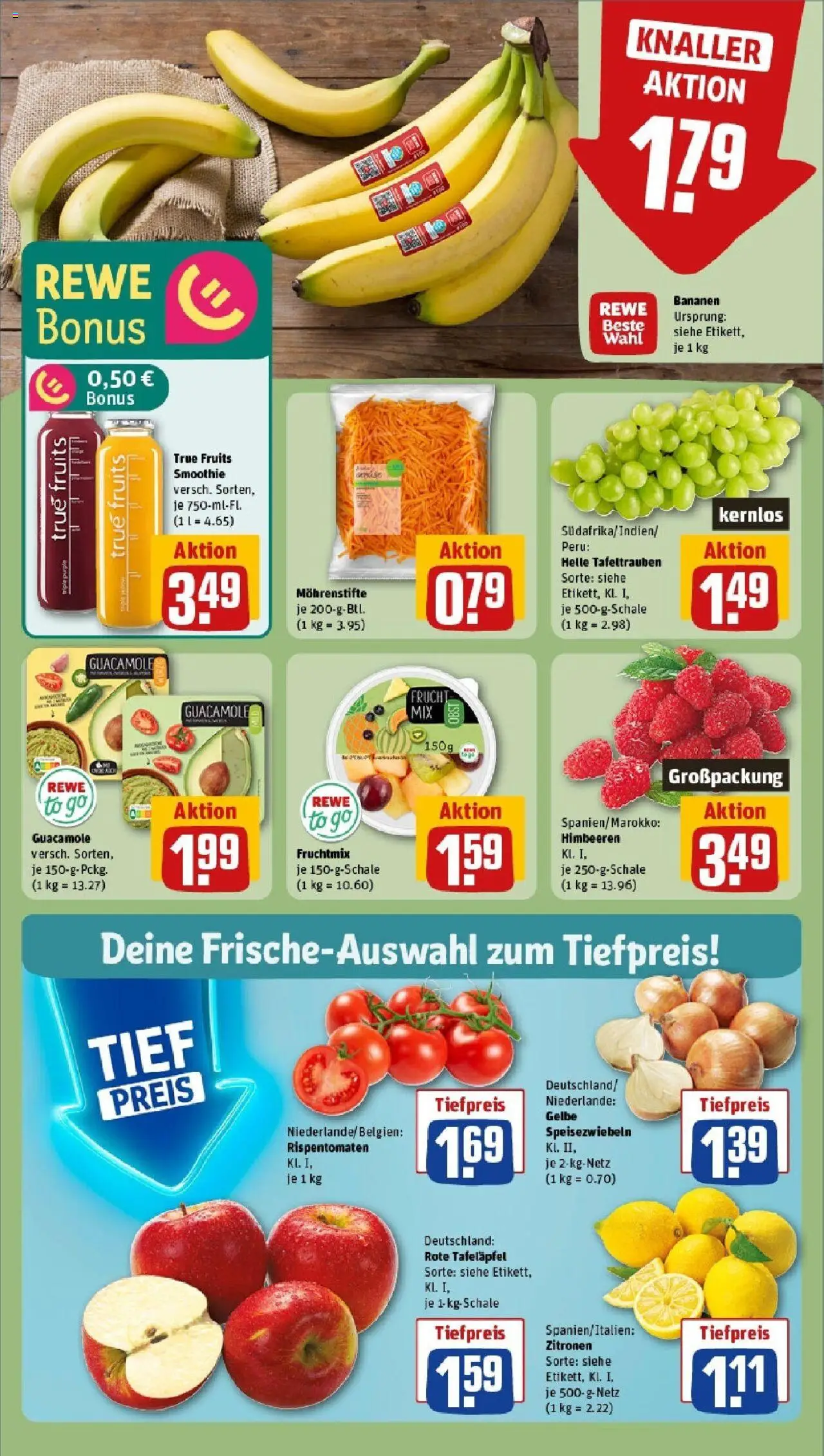 Rewe - Rewe: Wochenangebote (ab 20.04.2025) zum Blättern » Angebote | Seite: 6 | Produkte: Himbeeren, Bananen, Obst, Zitronen