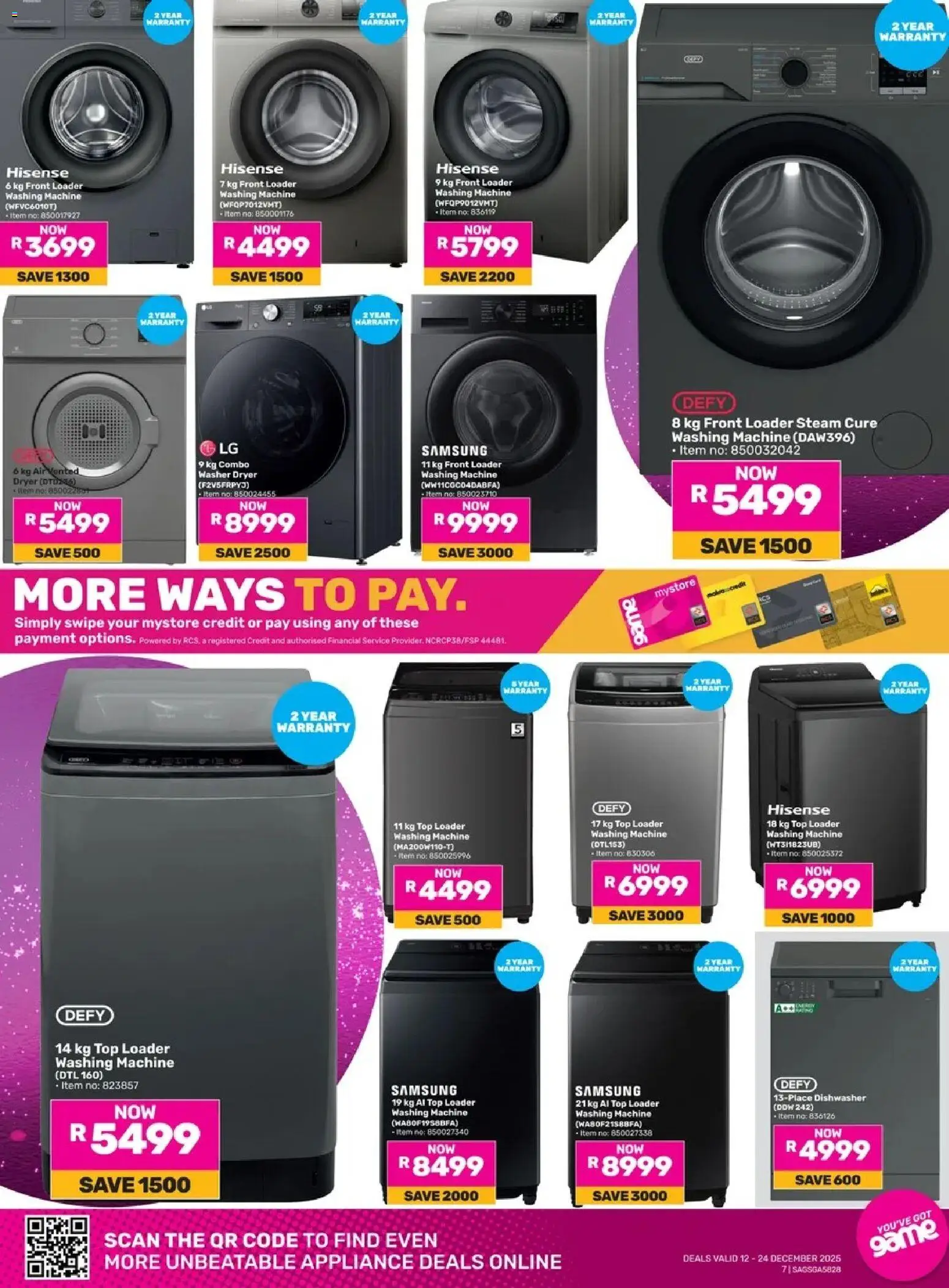 Game Catalogue vol. 2 valid from 12.12.2025 | Page: 7 | Products: Washing machine, Dishwasher, Dryer, Game
