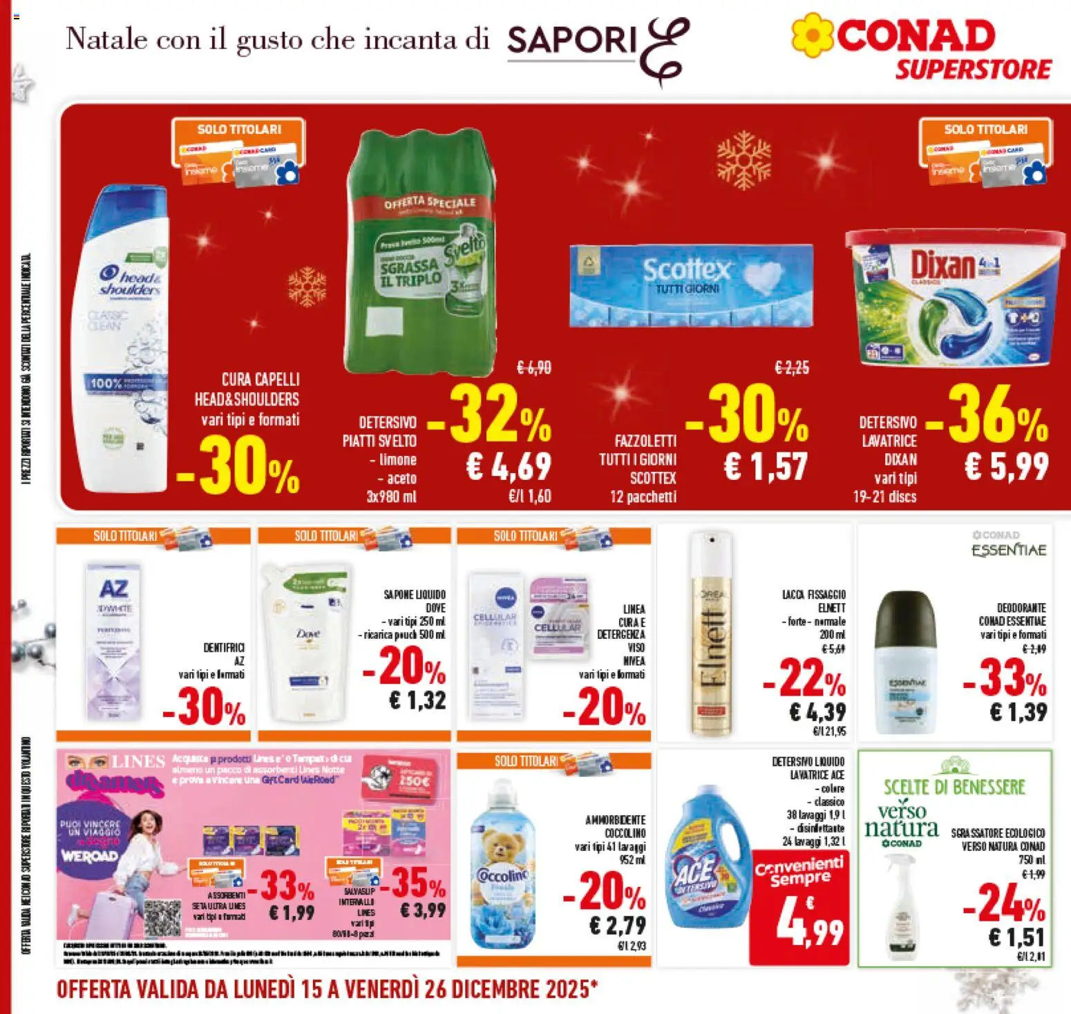 Volantino Conad del 15.12.2025 | Pagina: 42 | Prodotti: Deodorante, Dentifricio, Fazzoletti, Lavatrice