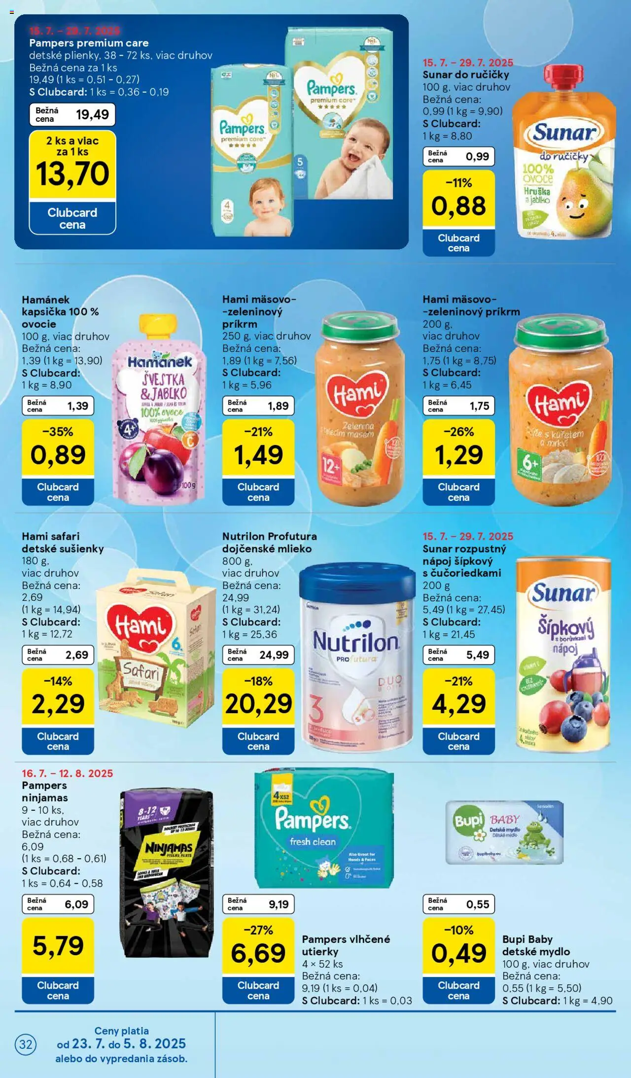 Tesco Hypermarket - leták │ platný od 23.07.2025 | Strana: 32 | Produkty: Mlieko, Nutrilon, Sunar, Pampers