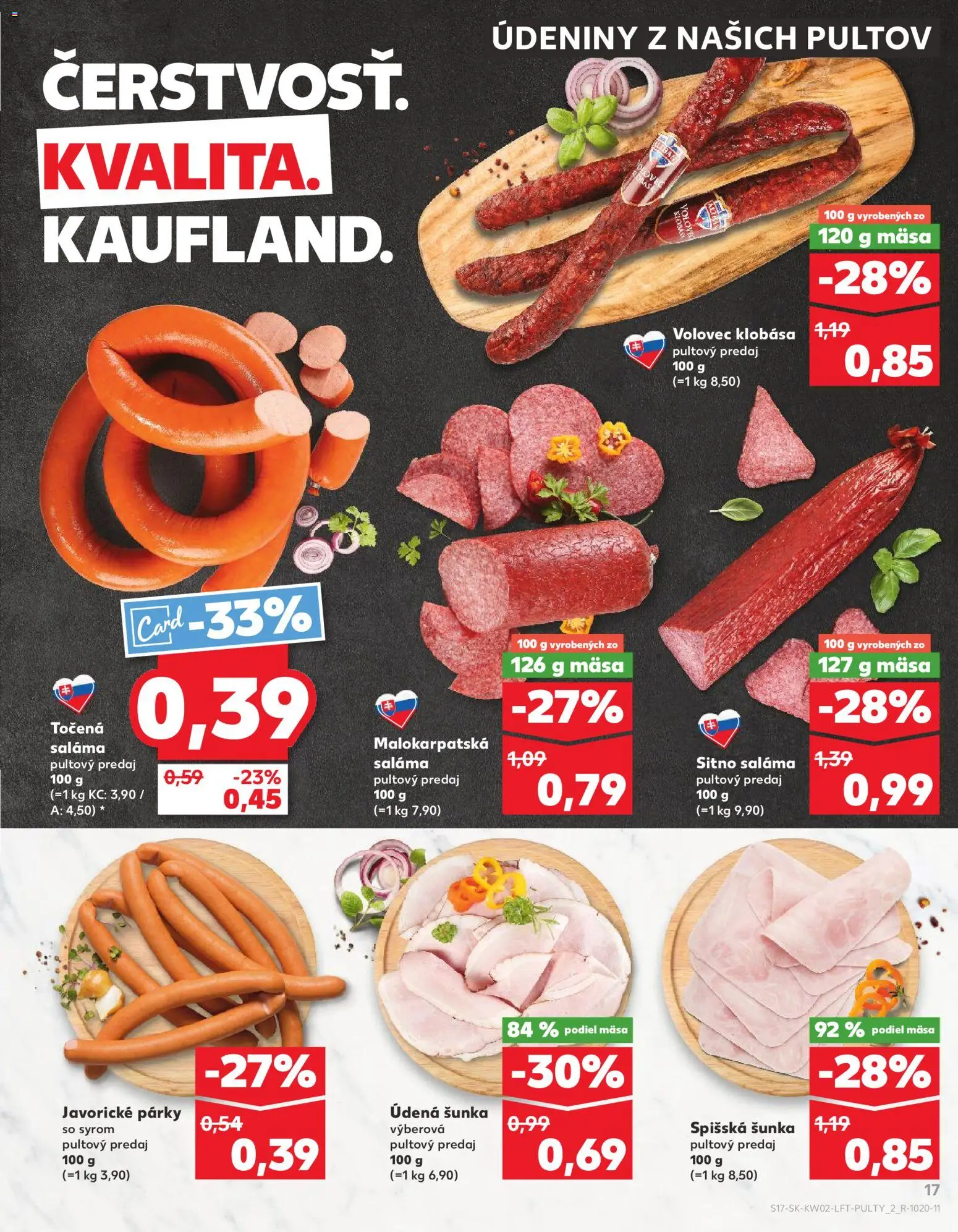 Nové Kaufland akcie – leták je platný od 08.01.2026 | Strana: 17 | Produkty: Saláma, Šunka, Klobása, Párky