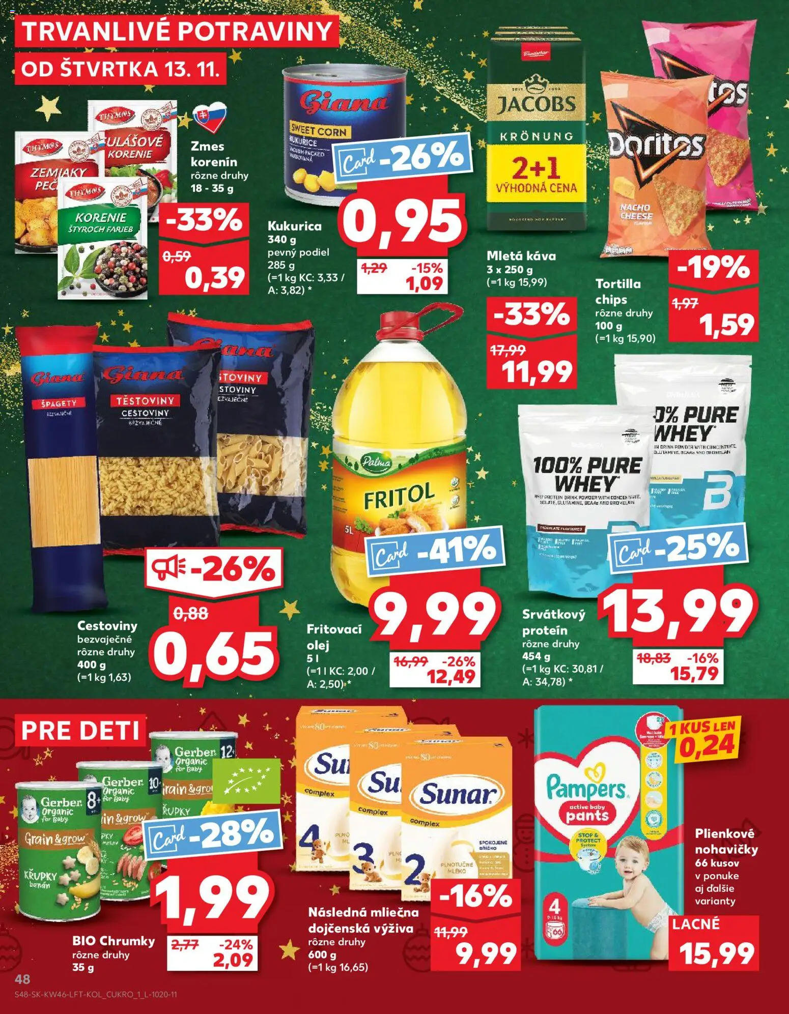 Nové Kaufland akcie – leták je platný od 13.11.2025 | Strana: 48 | Produkty: Sunar, Nohavičky, Kukurica, Špagety