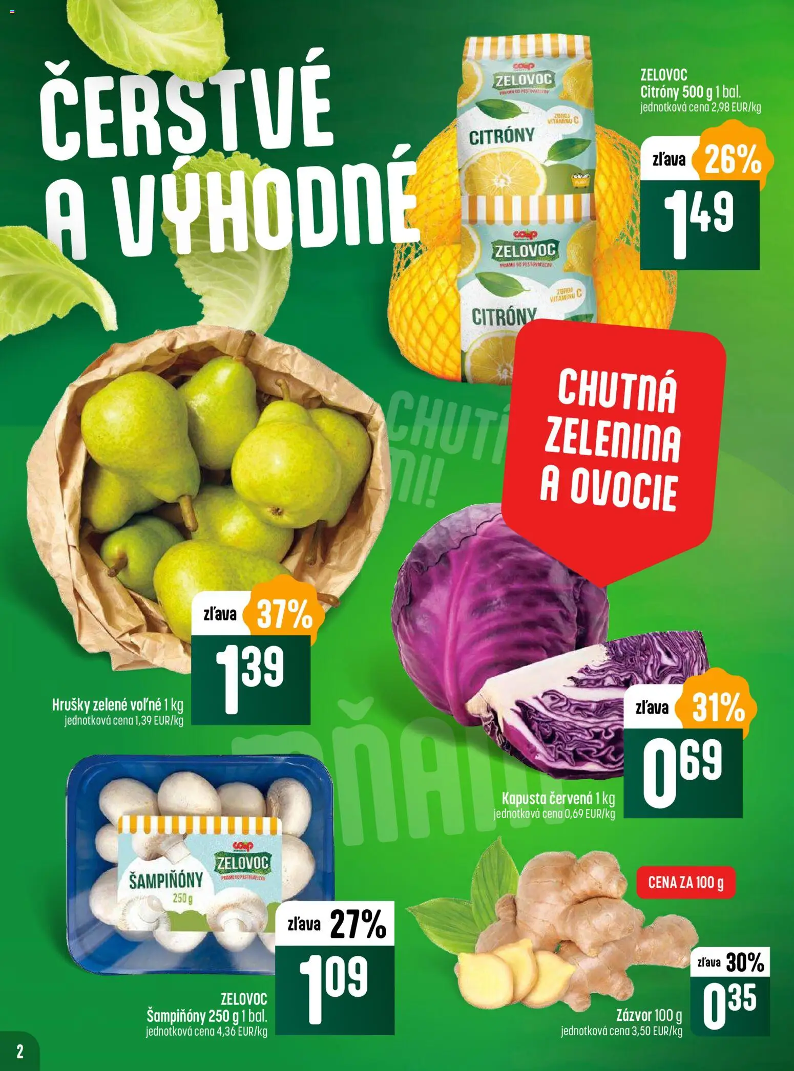 Nové COOP Jednota akcie – leták je platný od 30.10.2025 | Strana: 2 | Produkty: Kapusta, Zázvor, Citróny, Ovocie