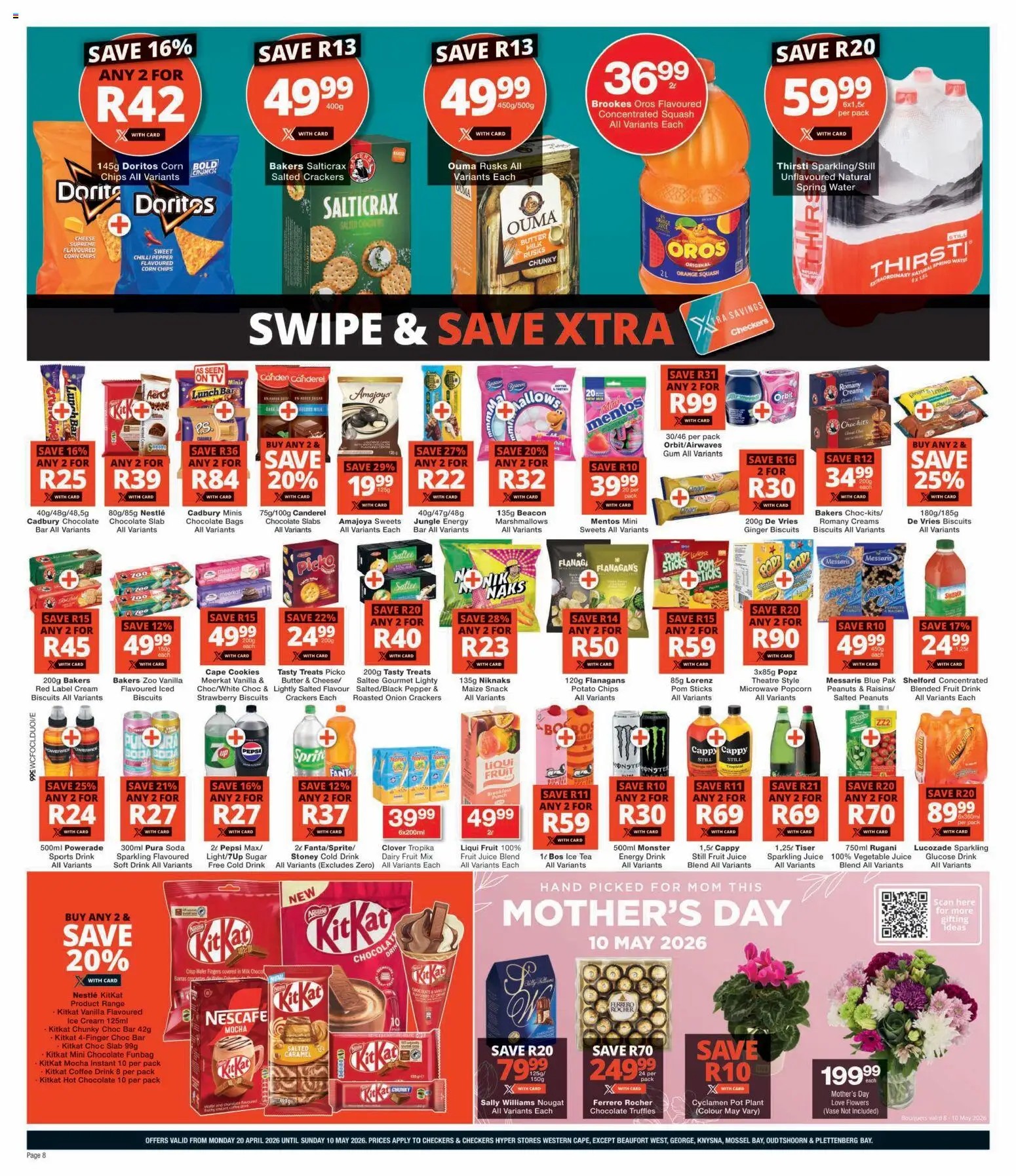 New Checkers catalogue – valid from 20.04.2026 | Page: 8 | Products: Biscuits, Chocolate, Rusks, Stoney